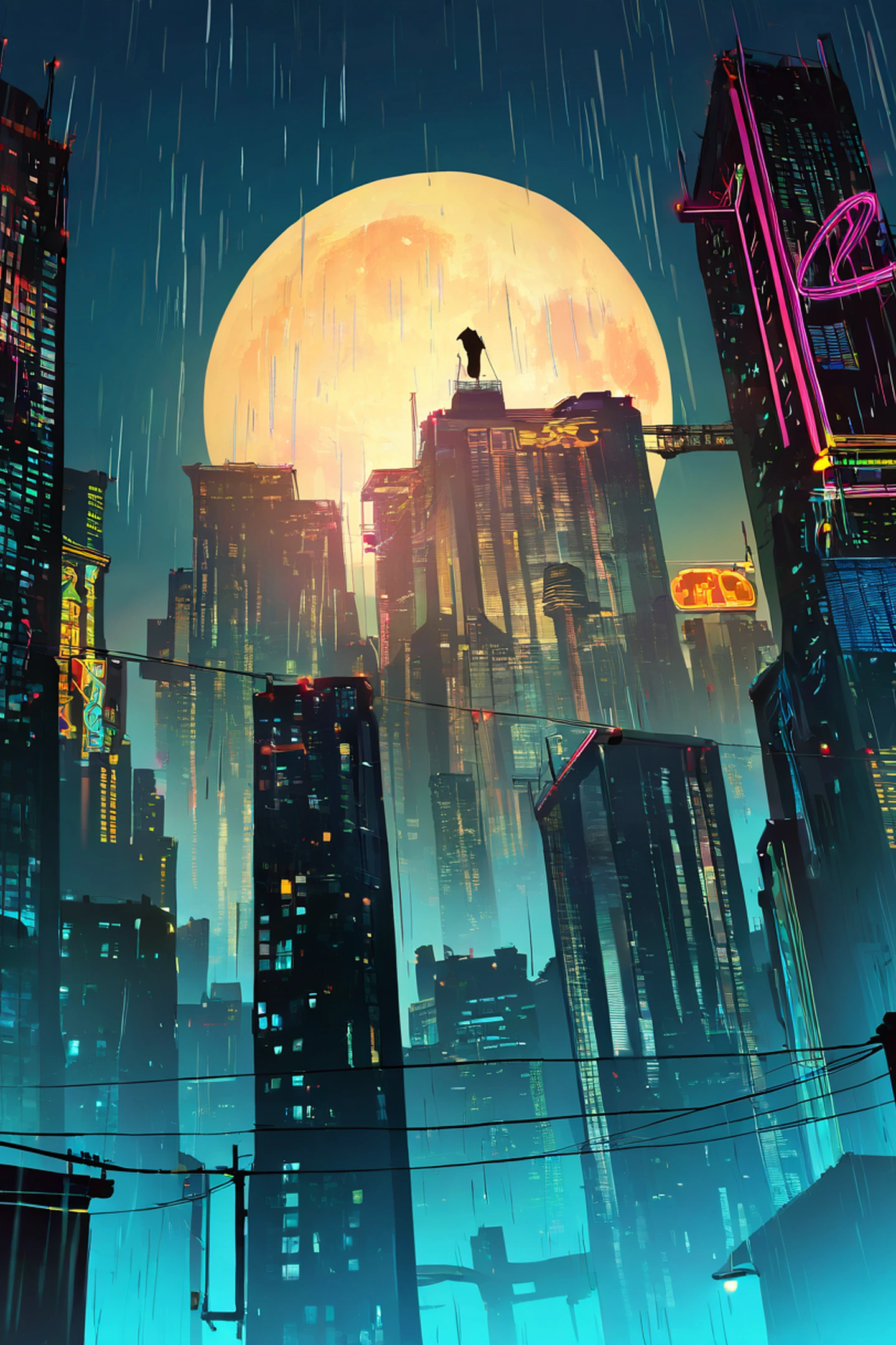 cyberpunk rooftop lofi wallpaper