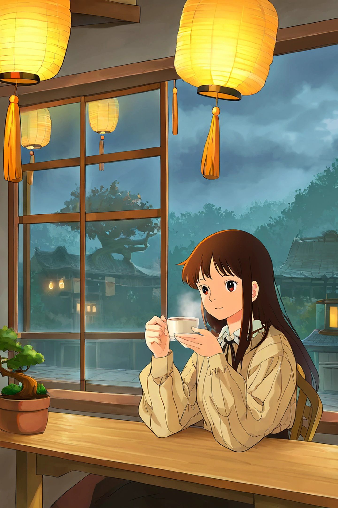 Girl Cafe Japan lofi wallpaper