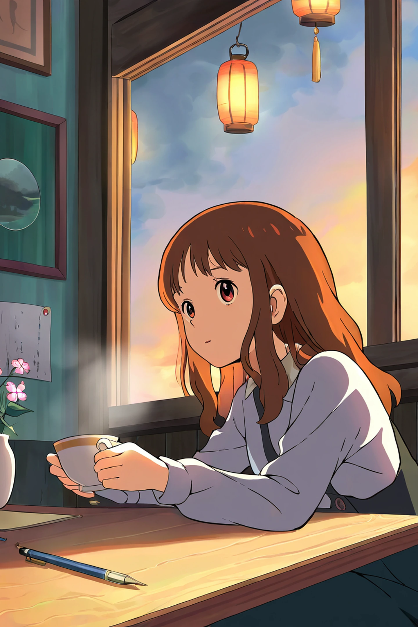 Girl Cafe Japan lofi wallpaper