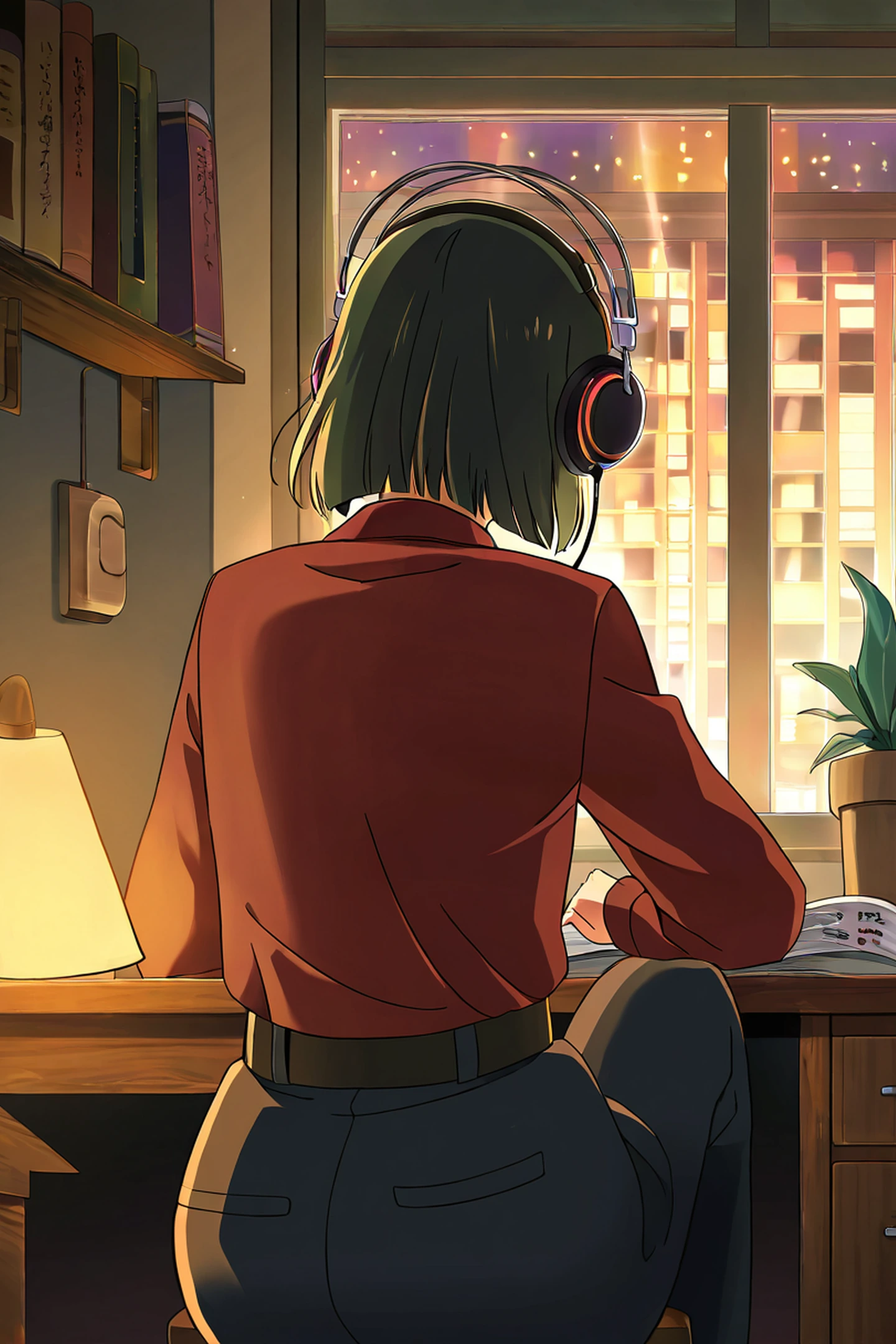 Girl Desk Night Lamp lofi wallpaper