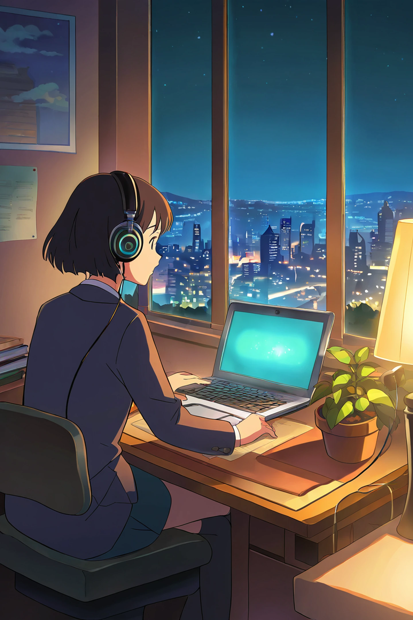 Girl Desk Night Lamp lofi wallpaper