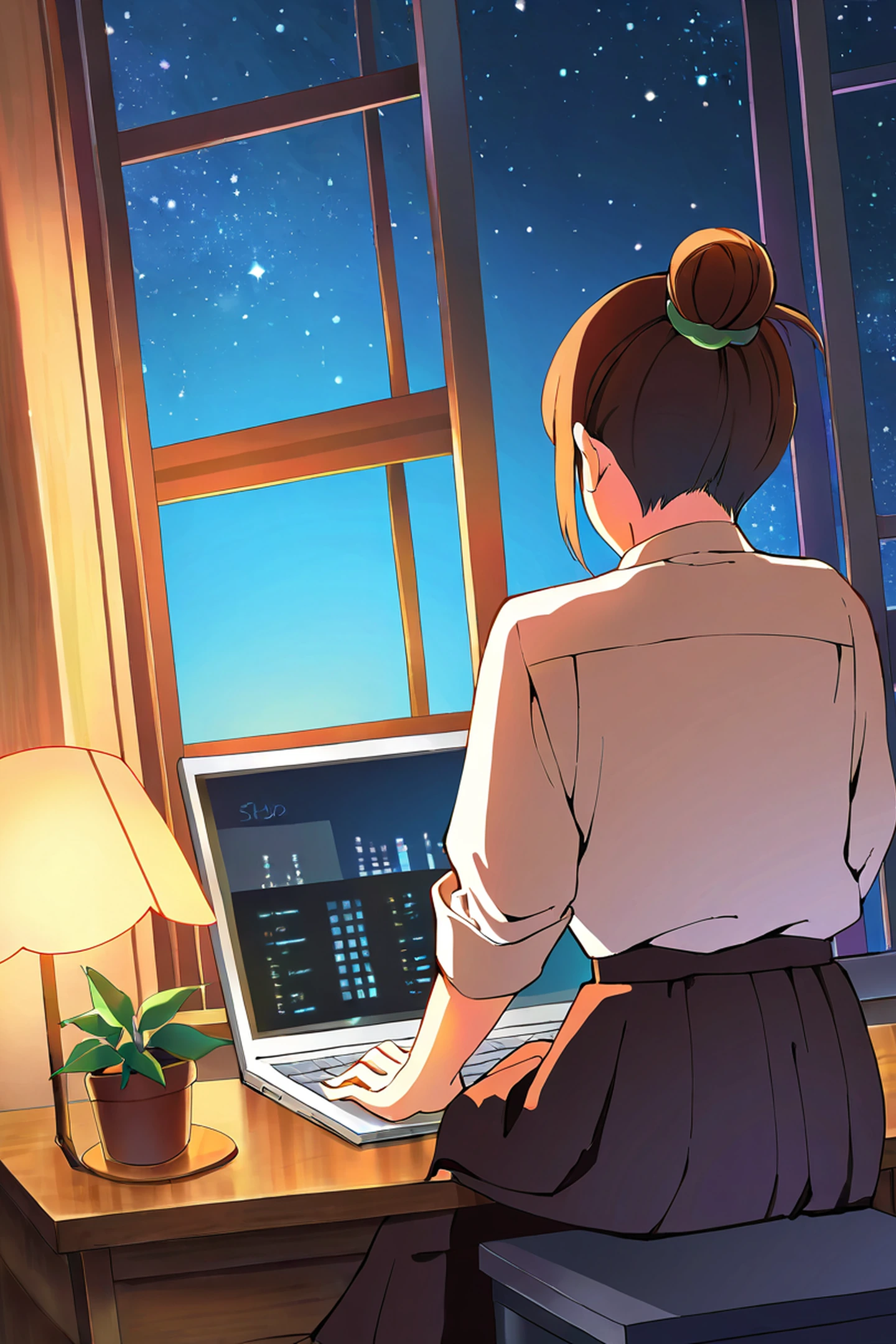 Girl Desk Night Lamp lofi wallpaper