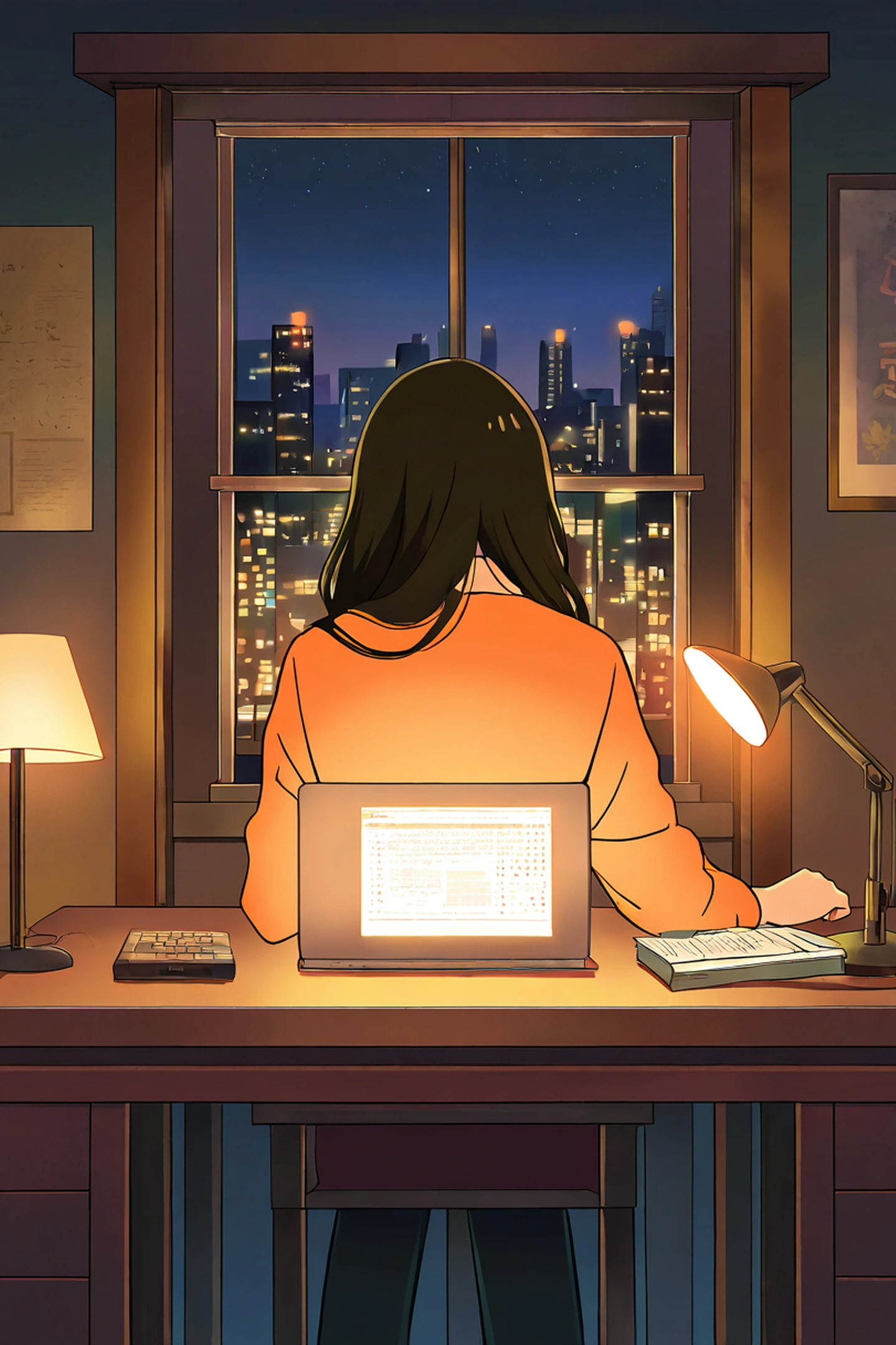 Girl Desk Night Lamp lofi wallpaper