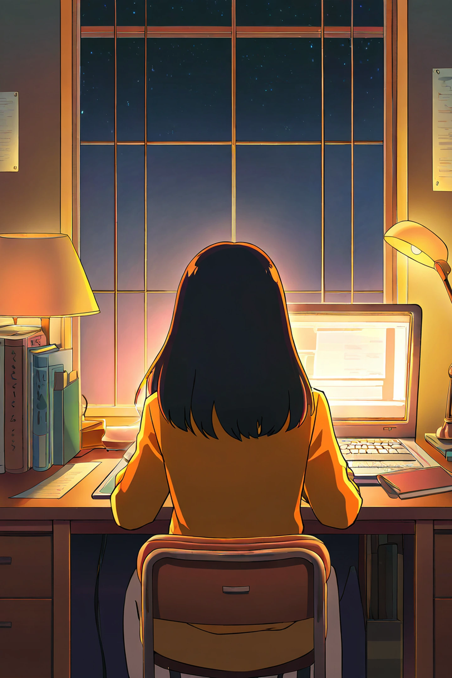 Girl Desk Night Lamp lofi wallpaper