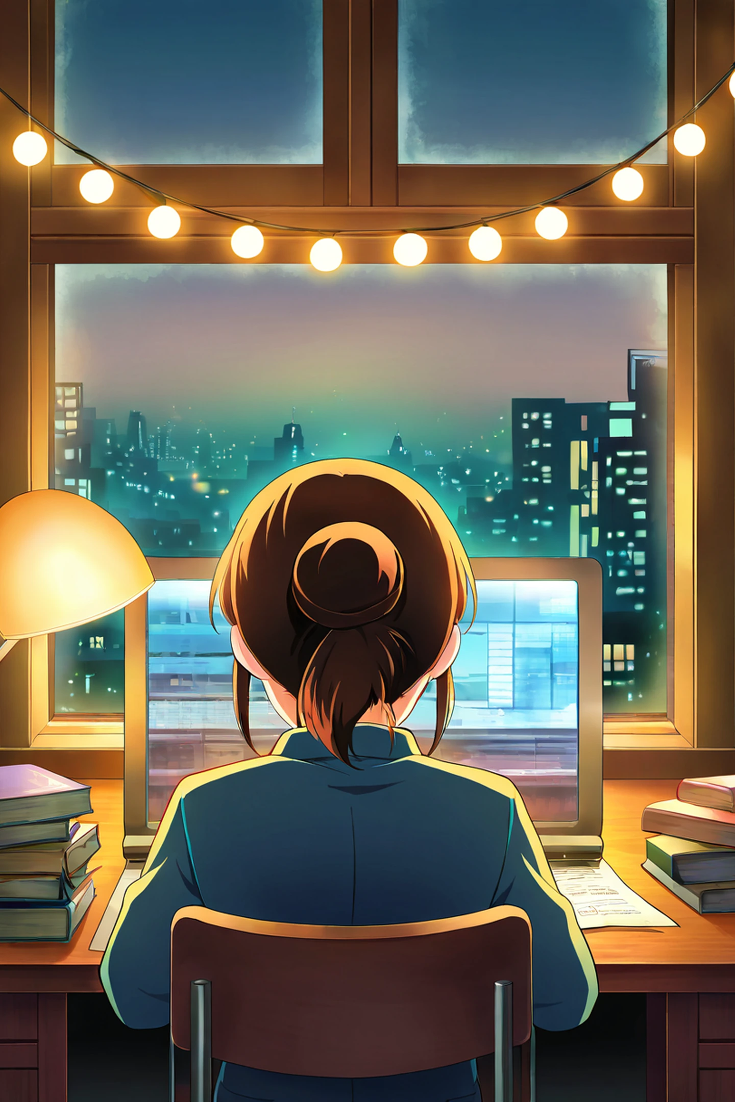 Girl Desk Night Lamp lofi wallpaper