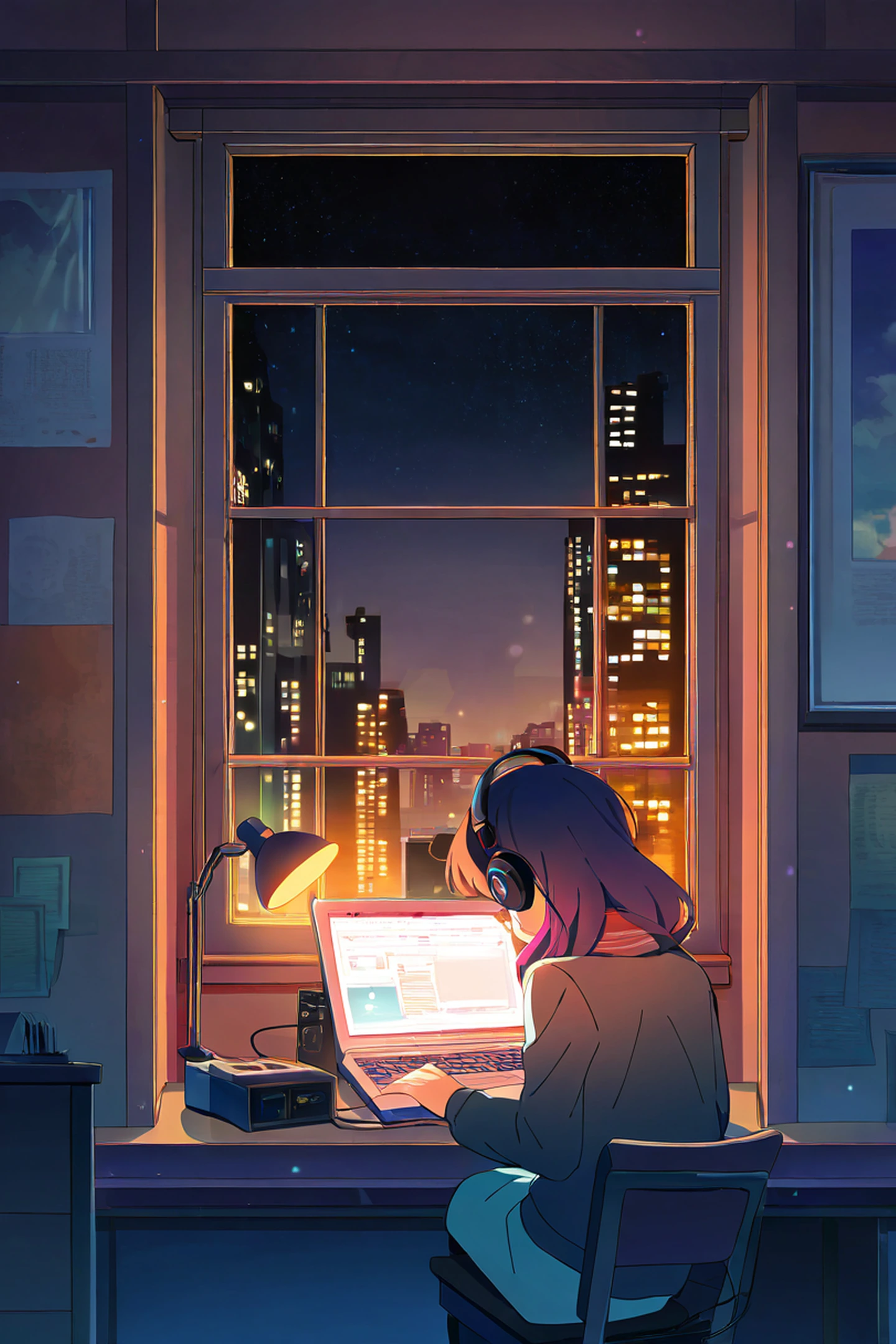Girl Desk Night Lamp lofi wallpaper