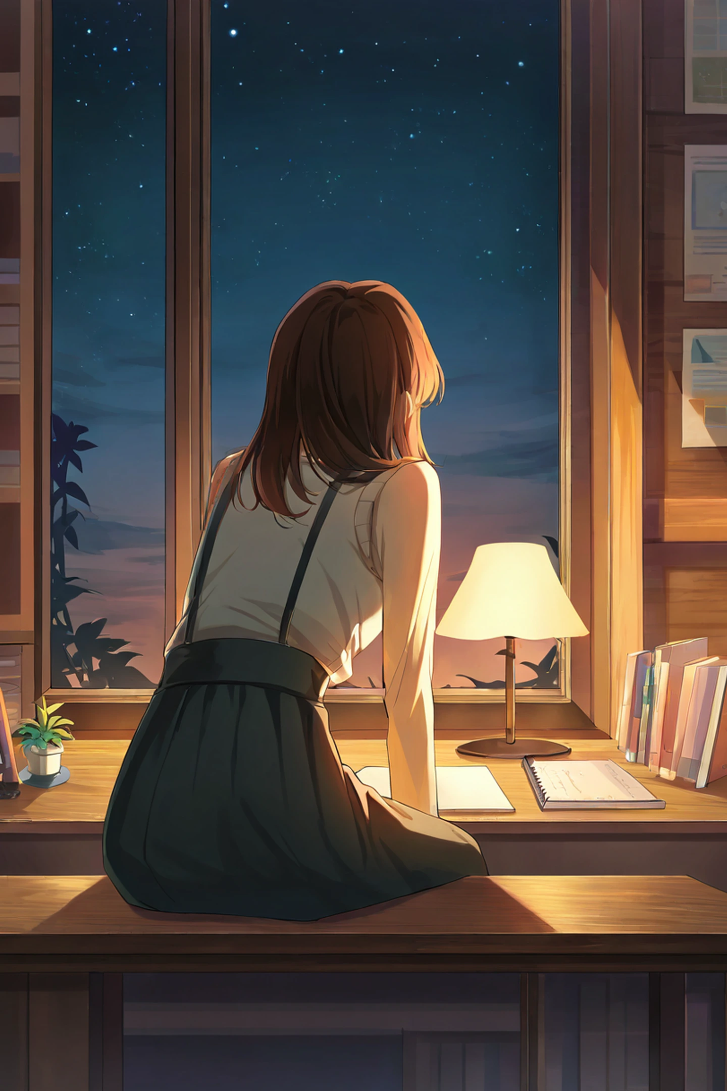 Girl Desk Night Lamp lofi wallpaper