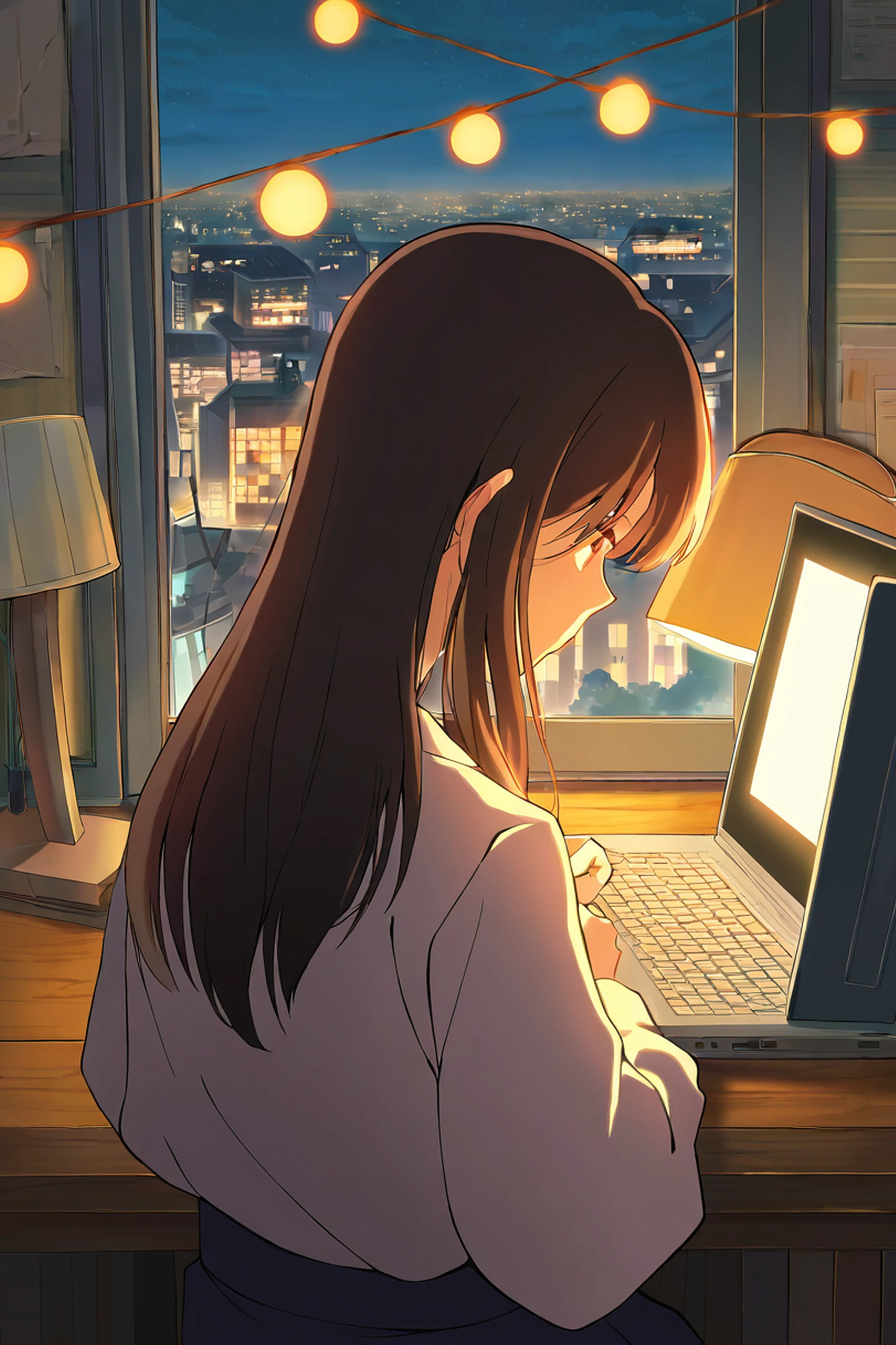 Girl Desk Night Lamp lofi wallpaper