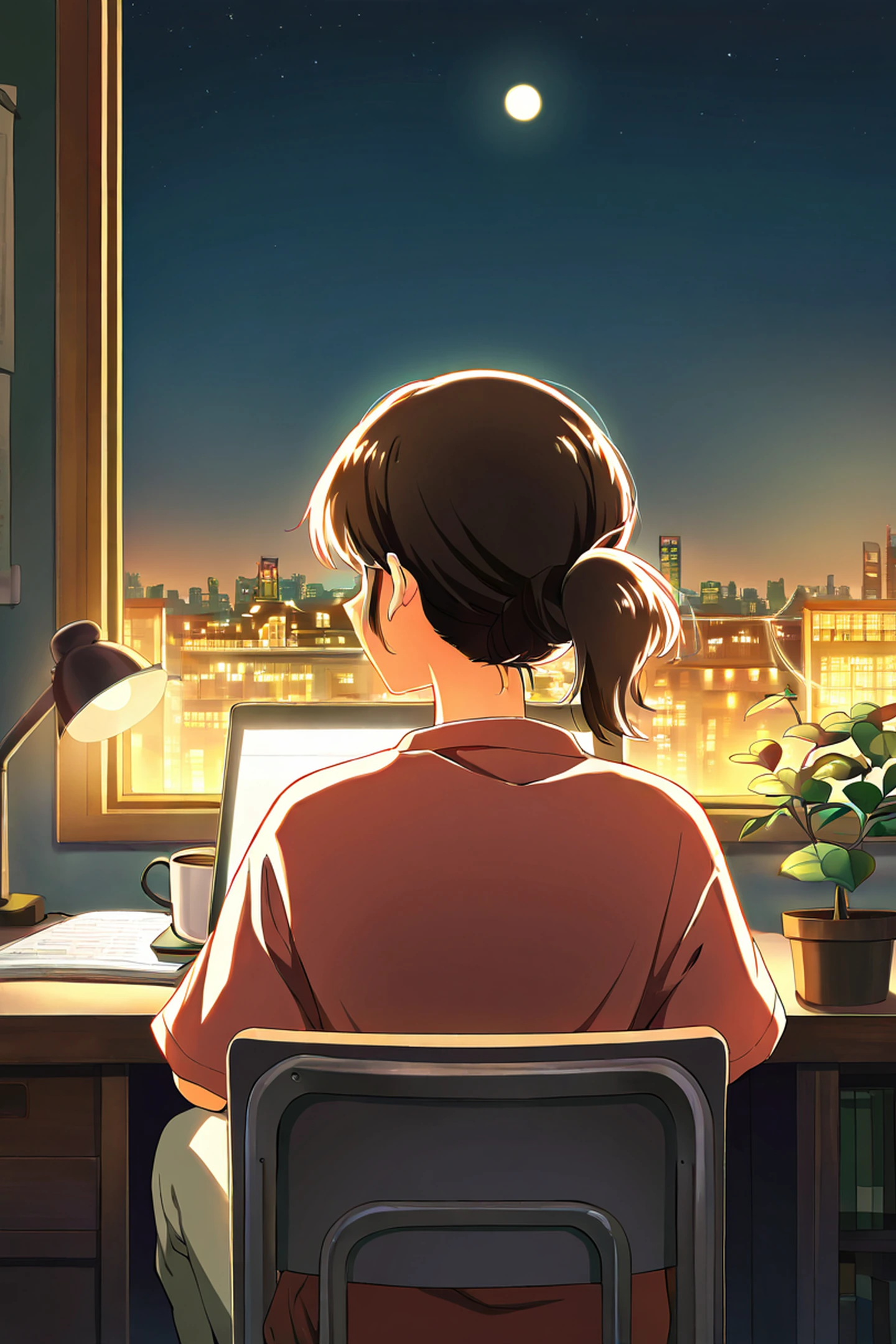 Girl Desk Night Lamp lofi wallpaper