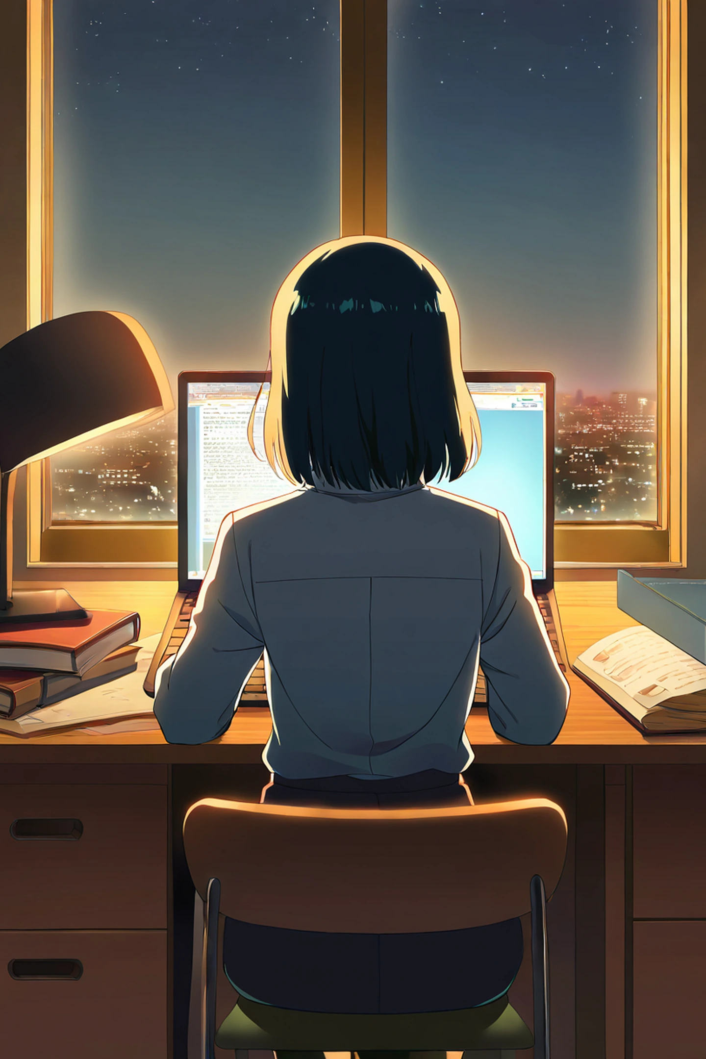 Girl Desk Night Lamp lofi wallpaper
