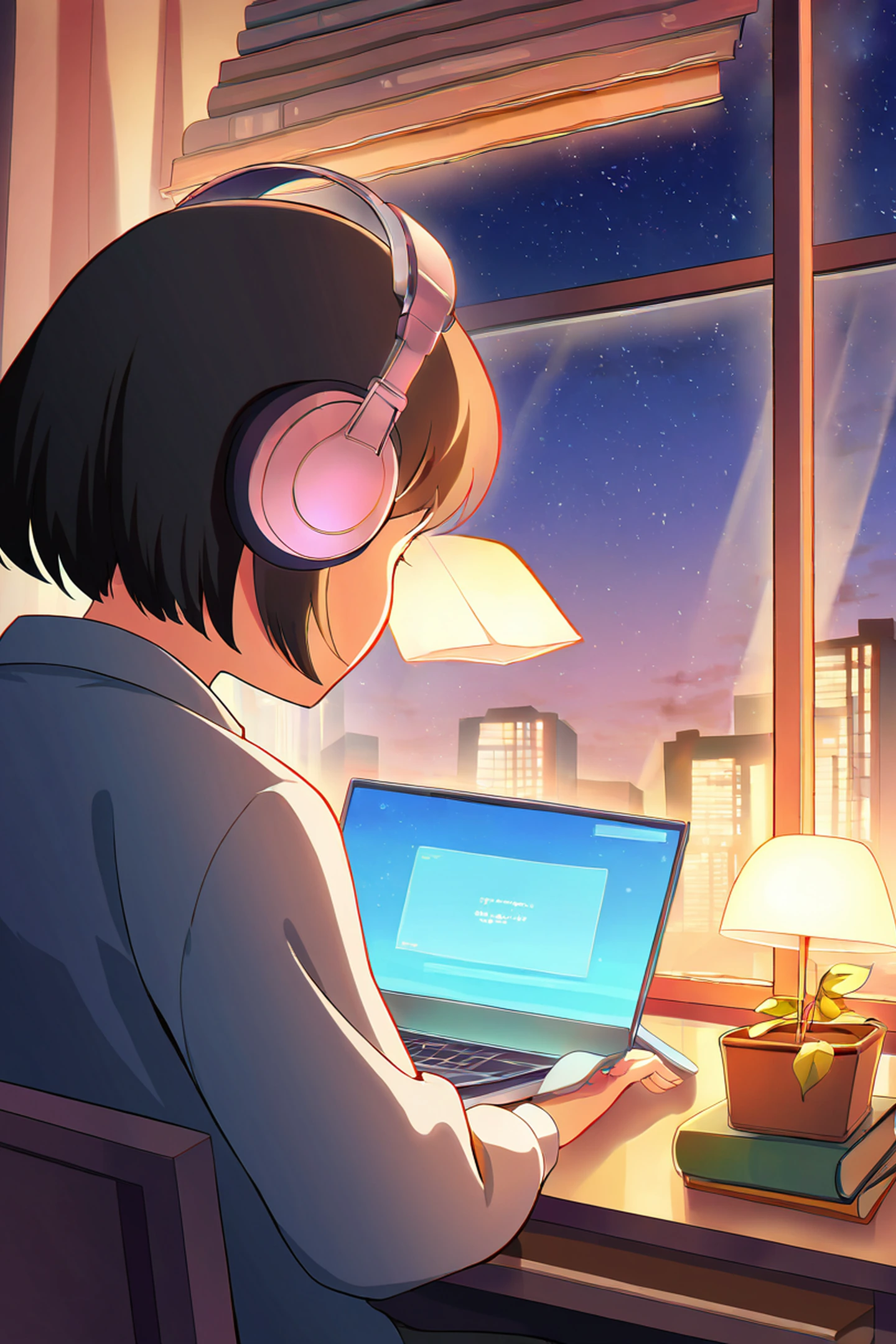Girl Desk Night Lamp lofi wallpaper
