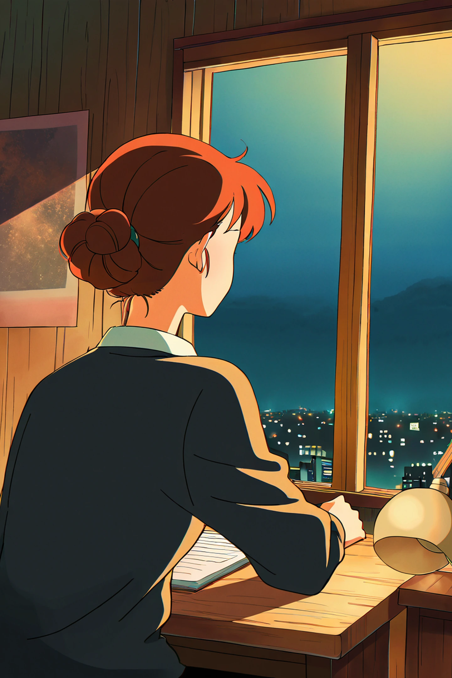 Girl Desk Night Lamp lofi wallpaper