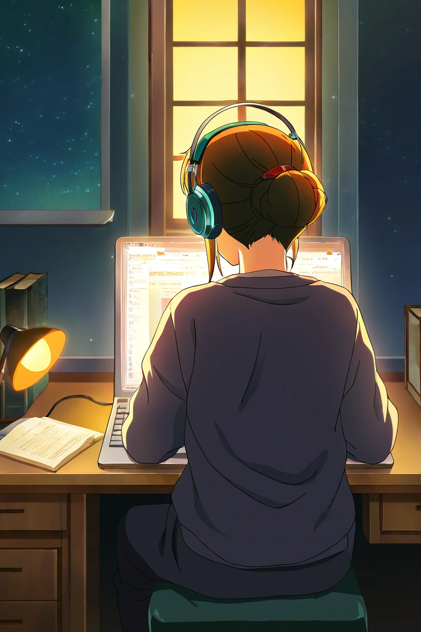 Girl Desk Night Lamp lofi wallpaper