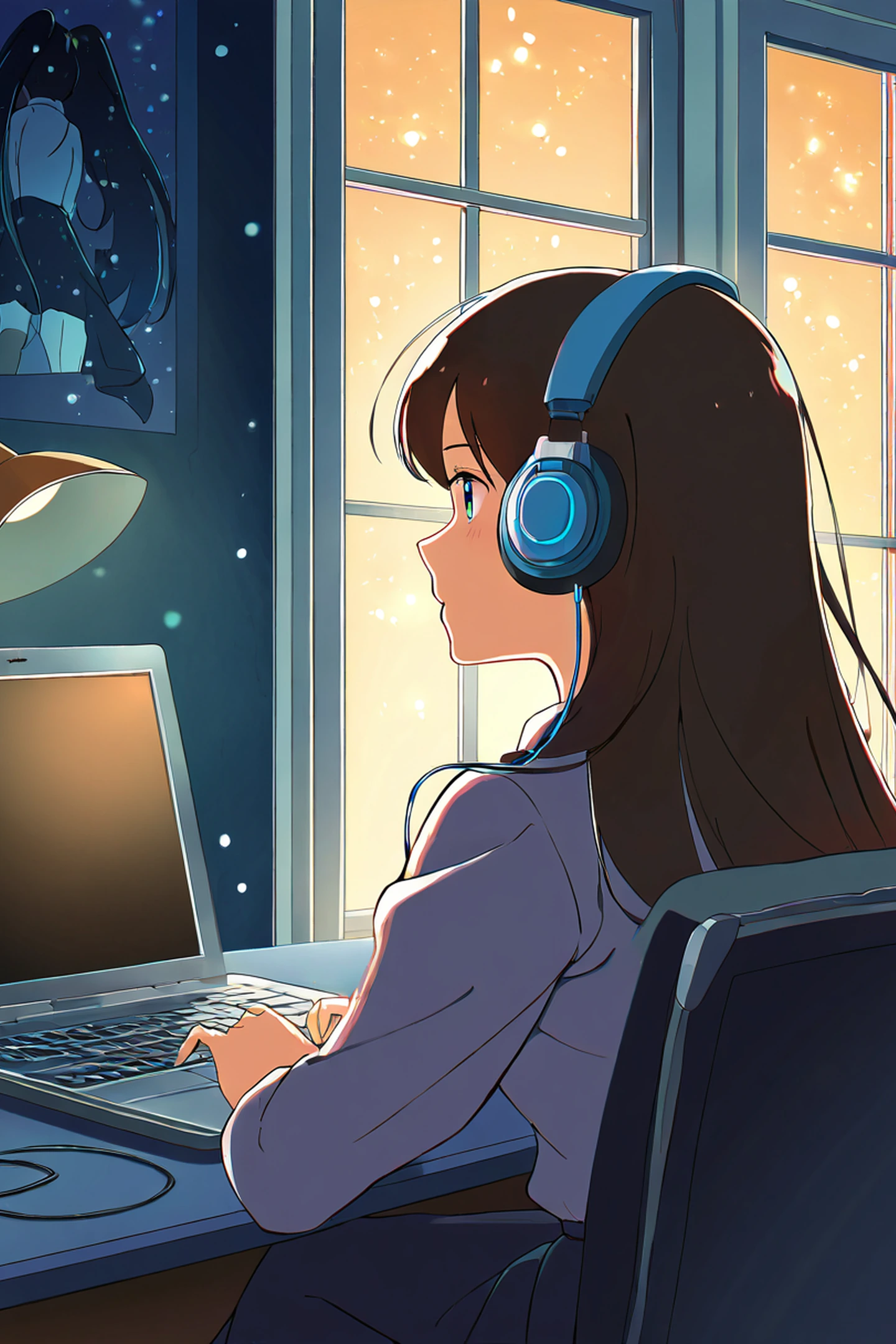 Girl Desk Night Lamp lofi wallpaper