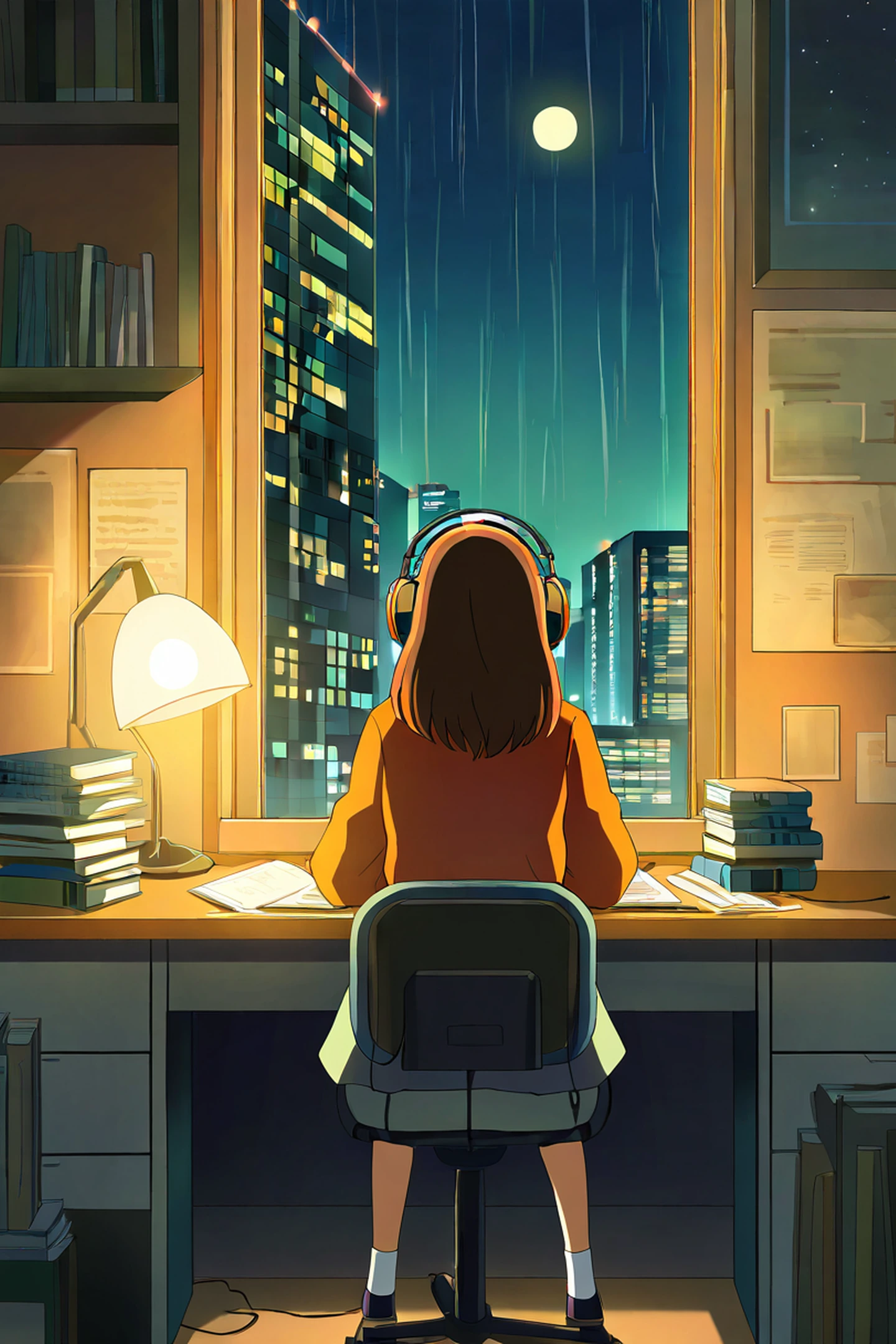 Girl Desk Night Lamp lofi wallpaper