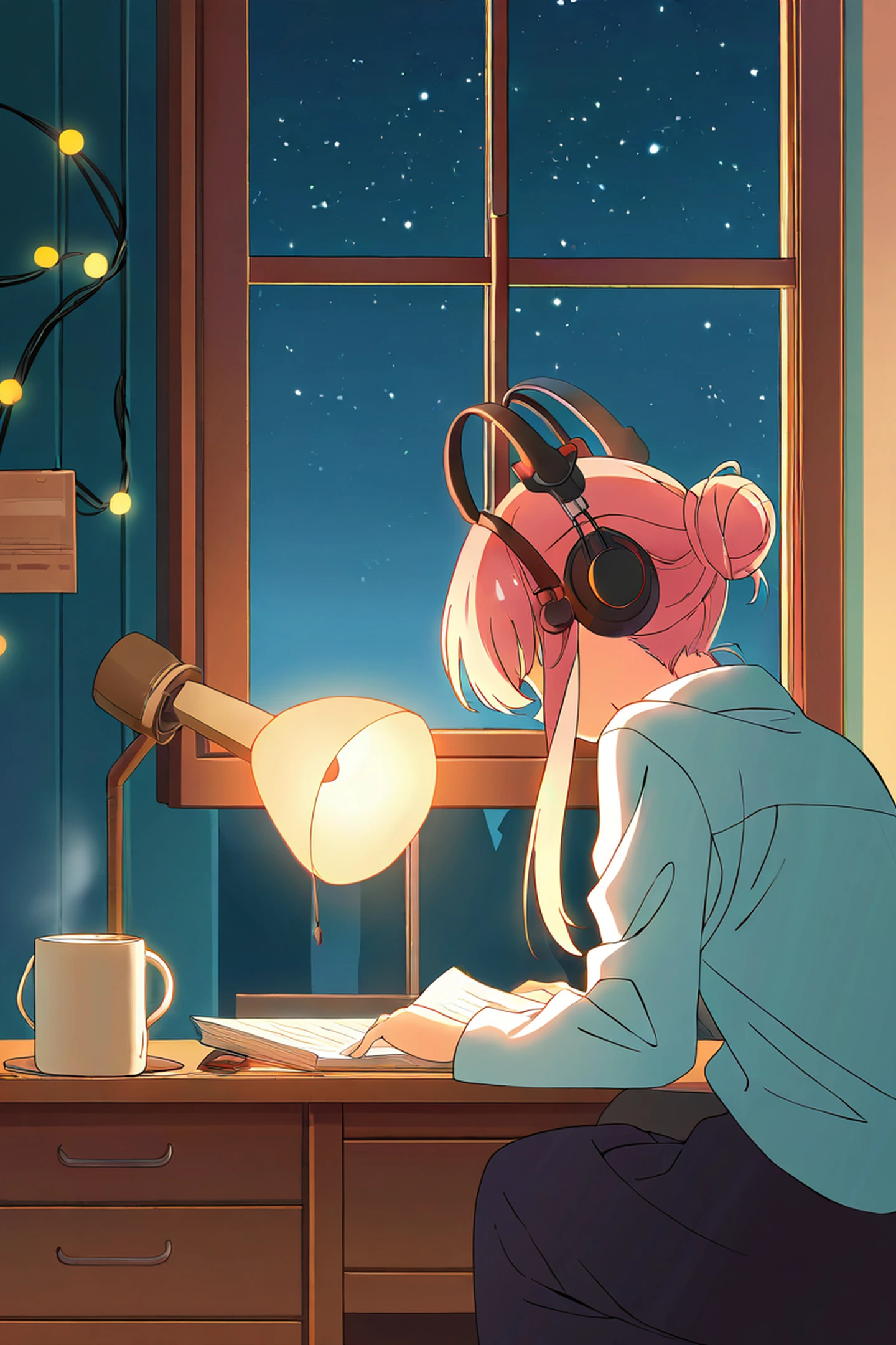 Girl Desk Night Lamp lofi wallpaper