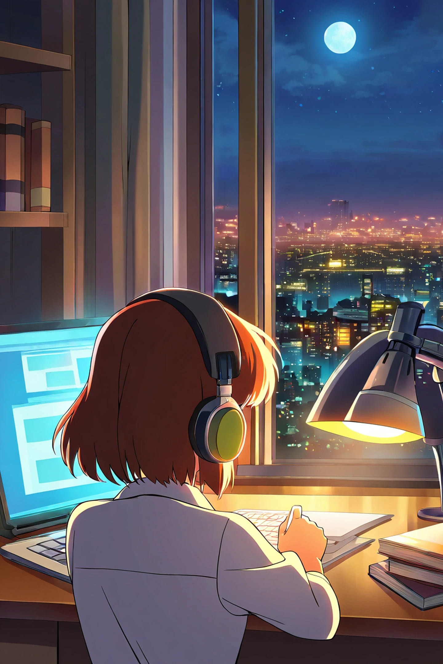 Girl Desk Night Lamp lofi wallpaper
