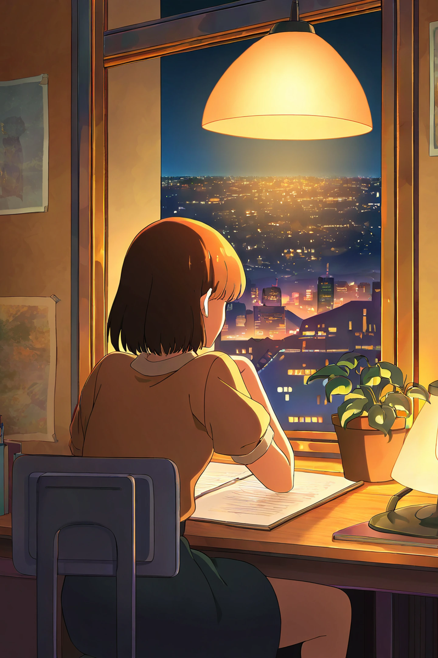 Girl Desk Night Lamp lofi wallpaper