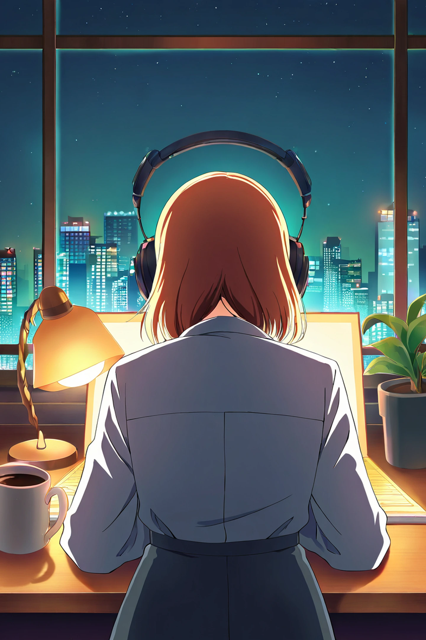 Girl Desk Night Lamp lofi wallpaper