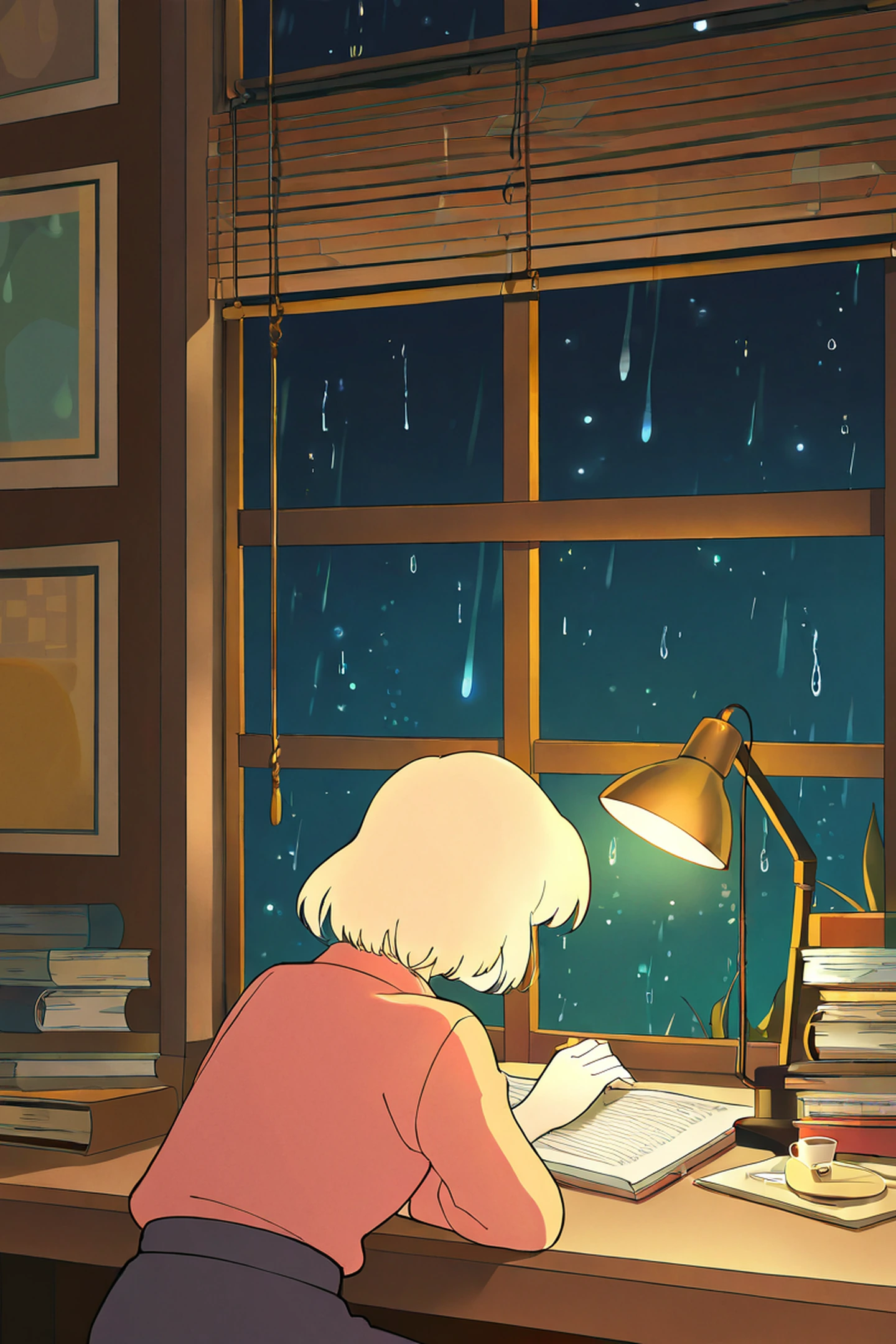 Girl Desk Night Lamp lofi wallpaper
