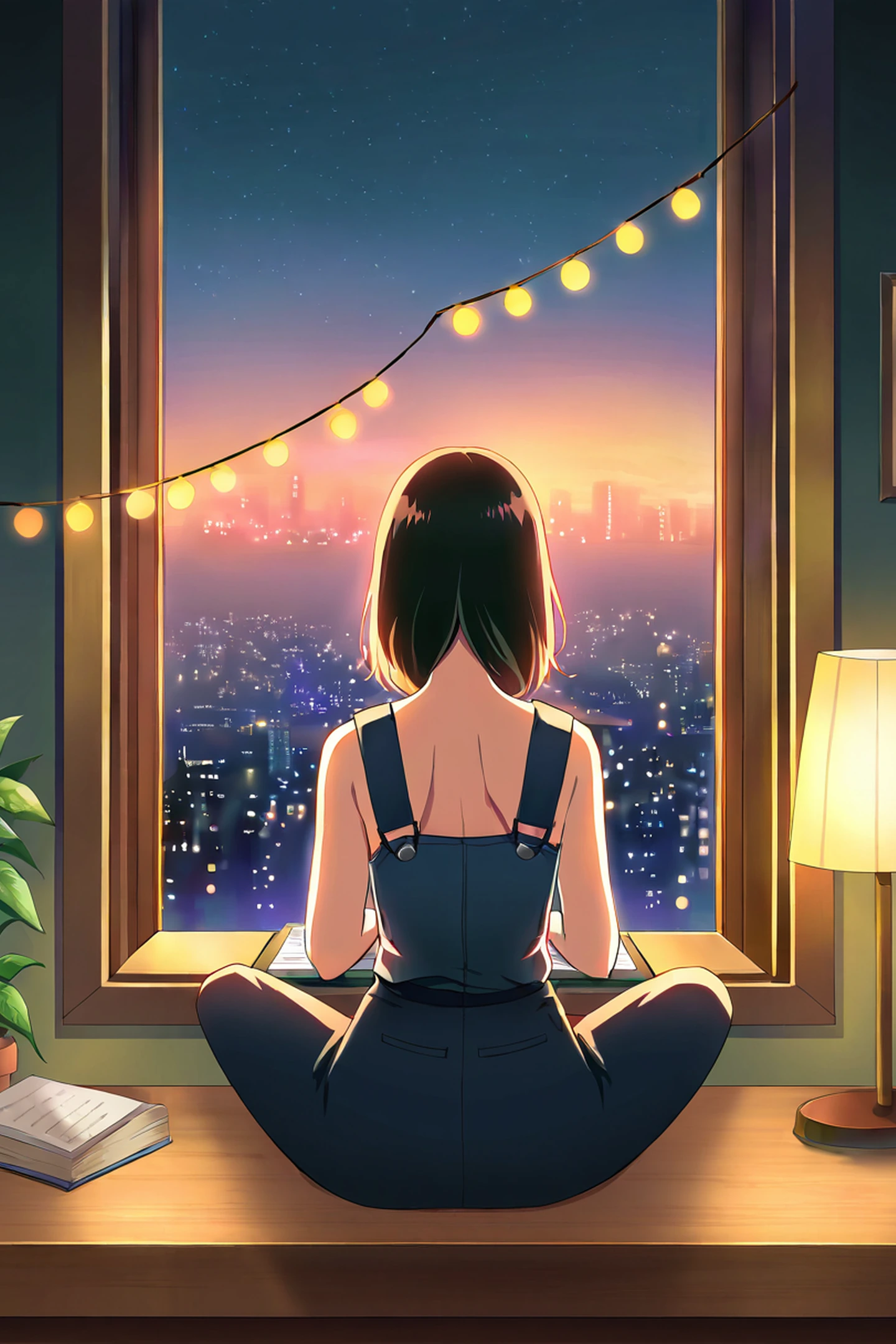 Girl Desk Night Lamp lofi wallpaper