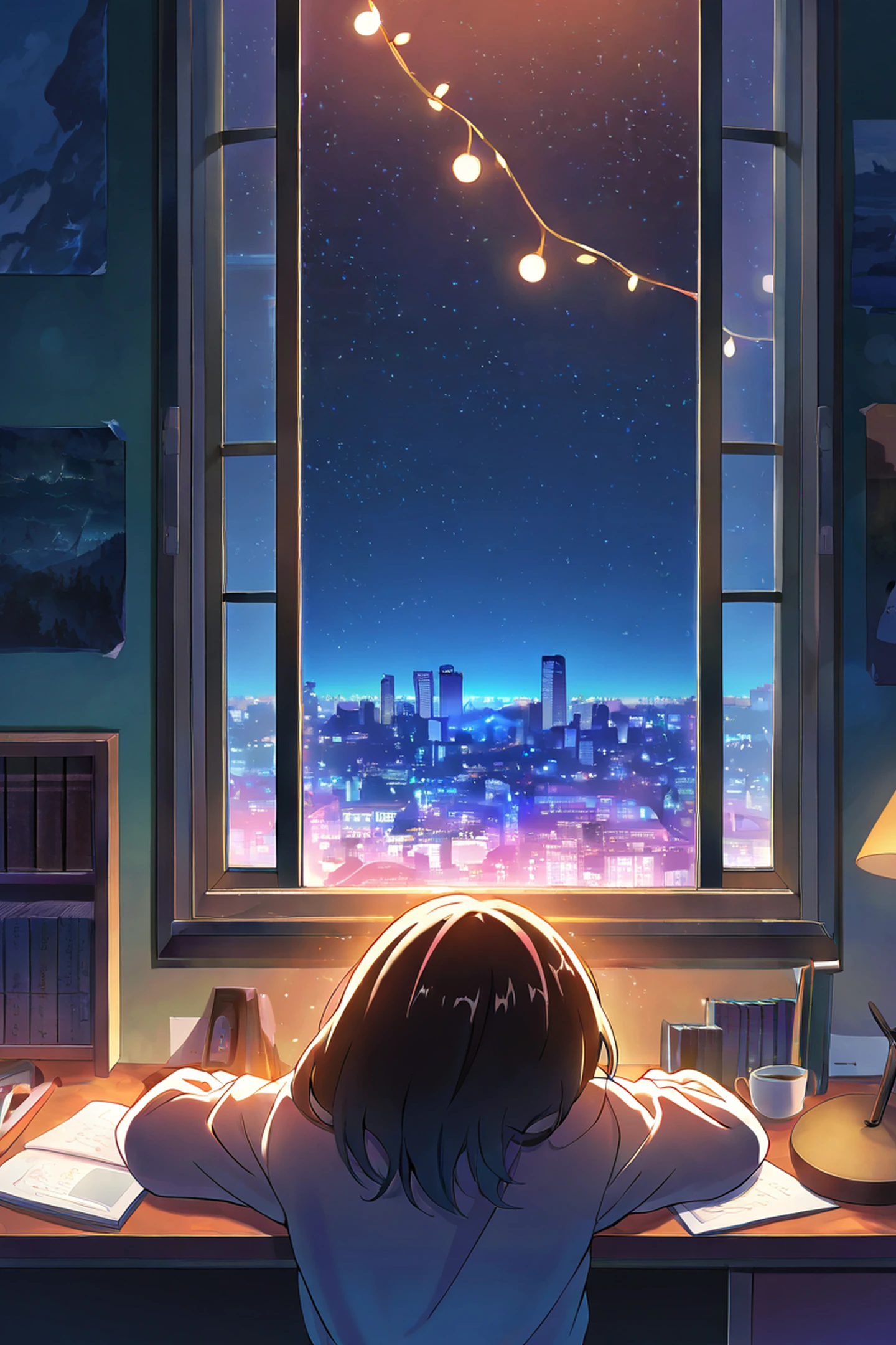 Girl Desk Night Lamp lofi wallpaper