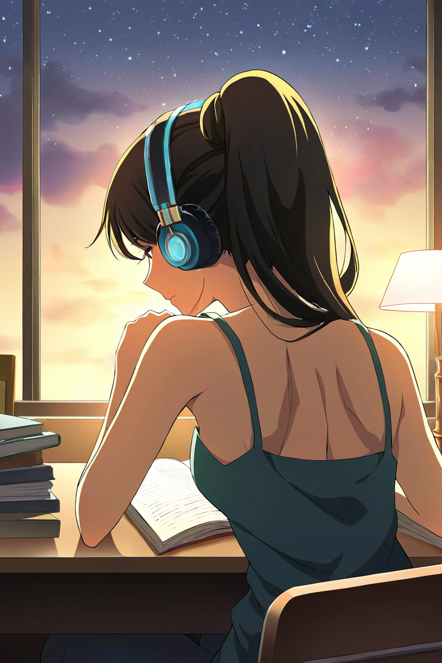 Girl Desk Night Lamp lofi wallpaper