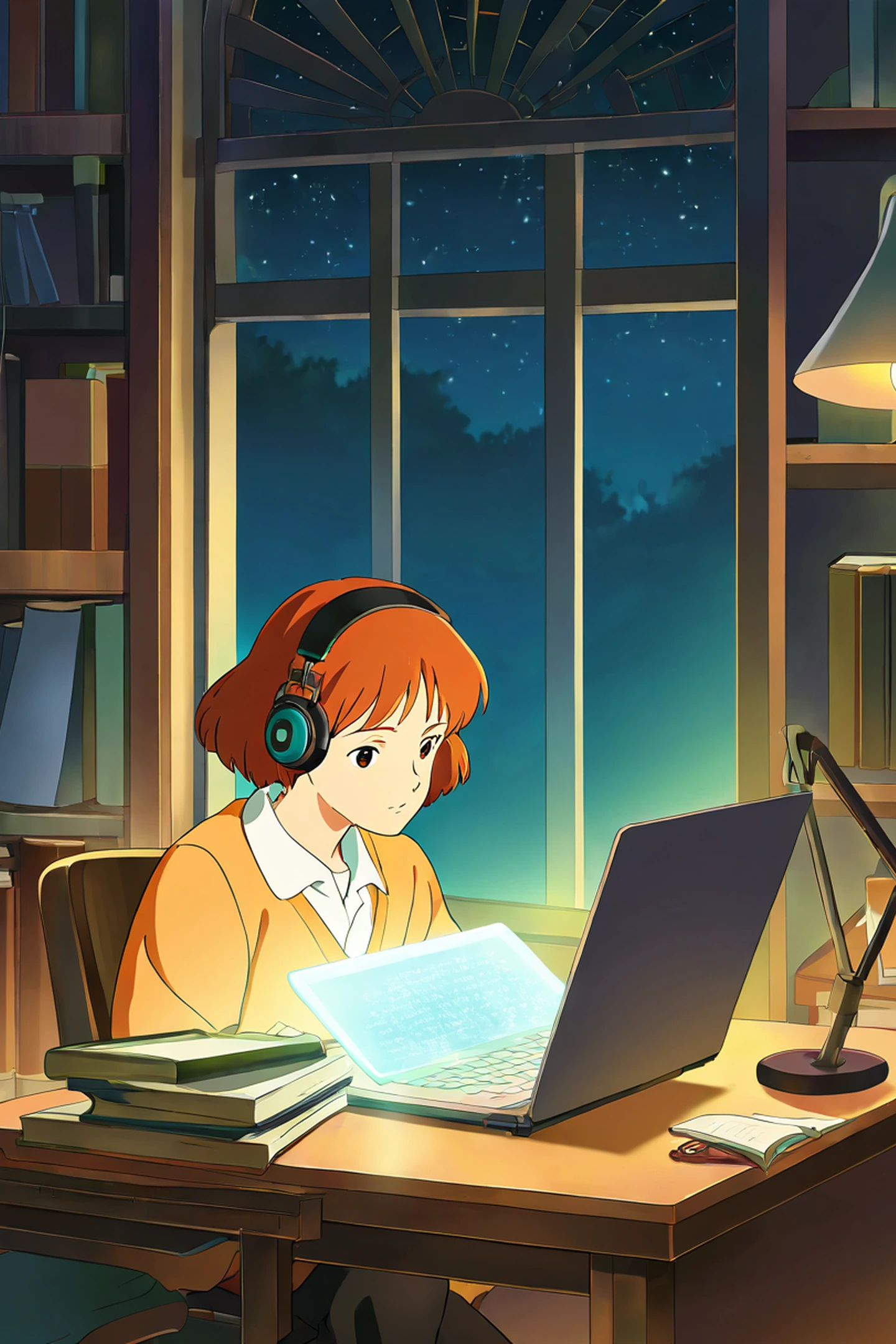 Girl Desk Night Lamp lofi wallpaper