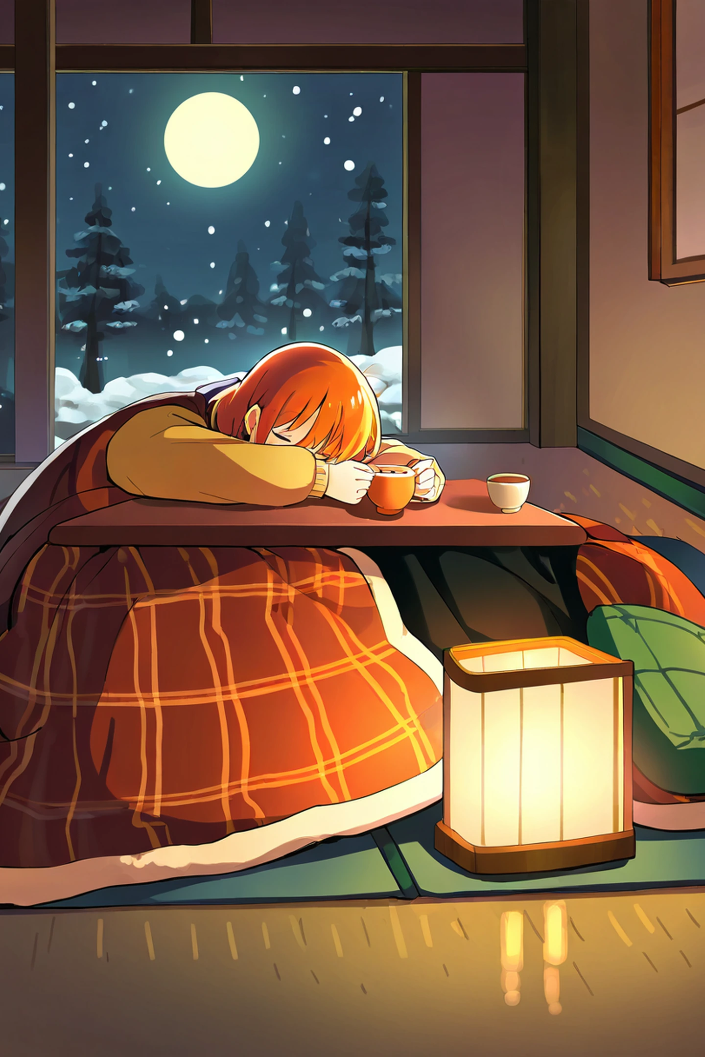 Girl Kotatsu Winter lofi wallpaper