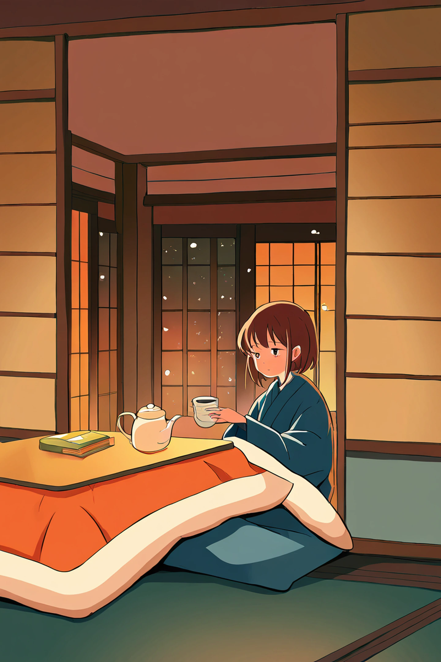 Girl Kotatsu Winter lofi wallpaper
