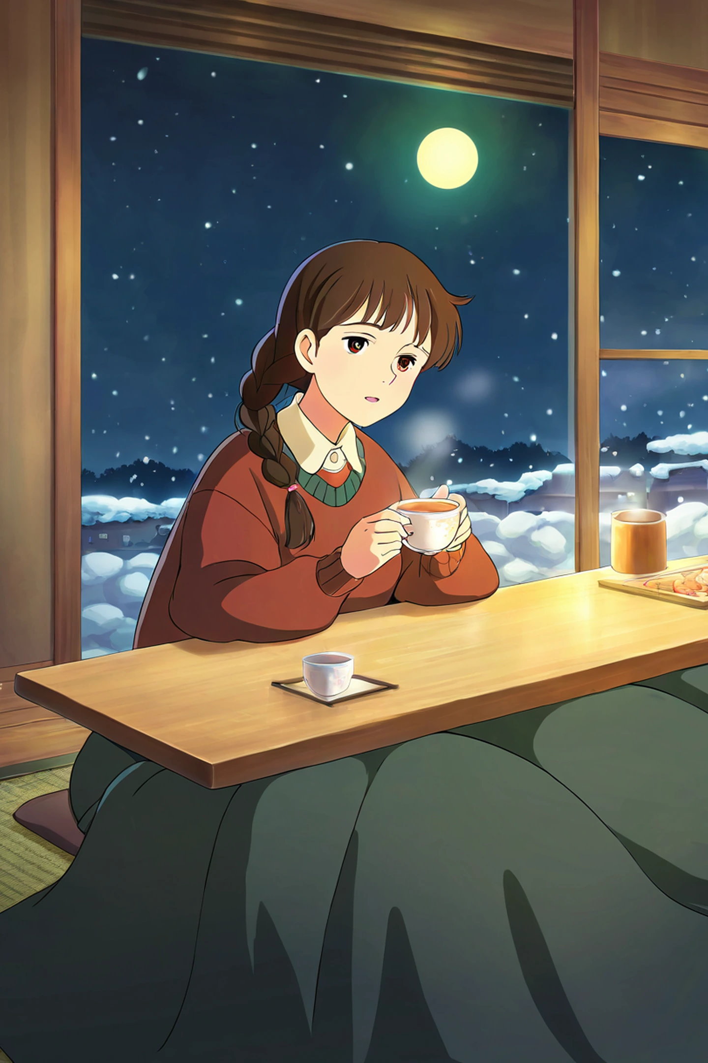Girl Kotatsu Winter lofi wallpaper