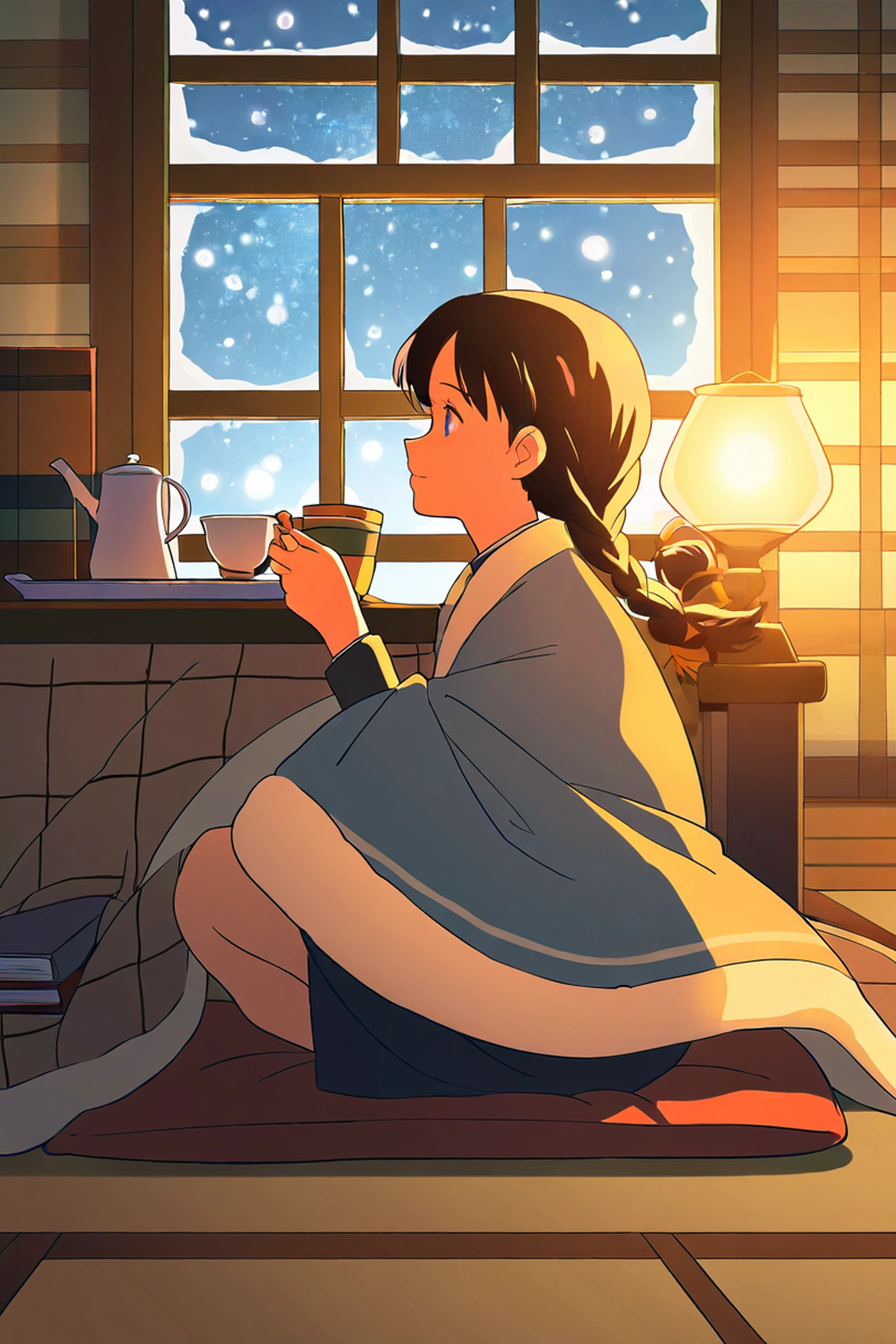 Girl Kotatsu Winter lofi wallpaper