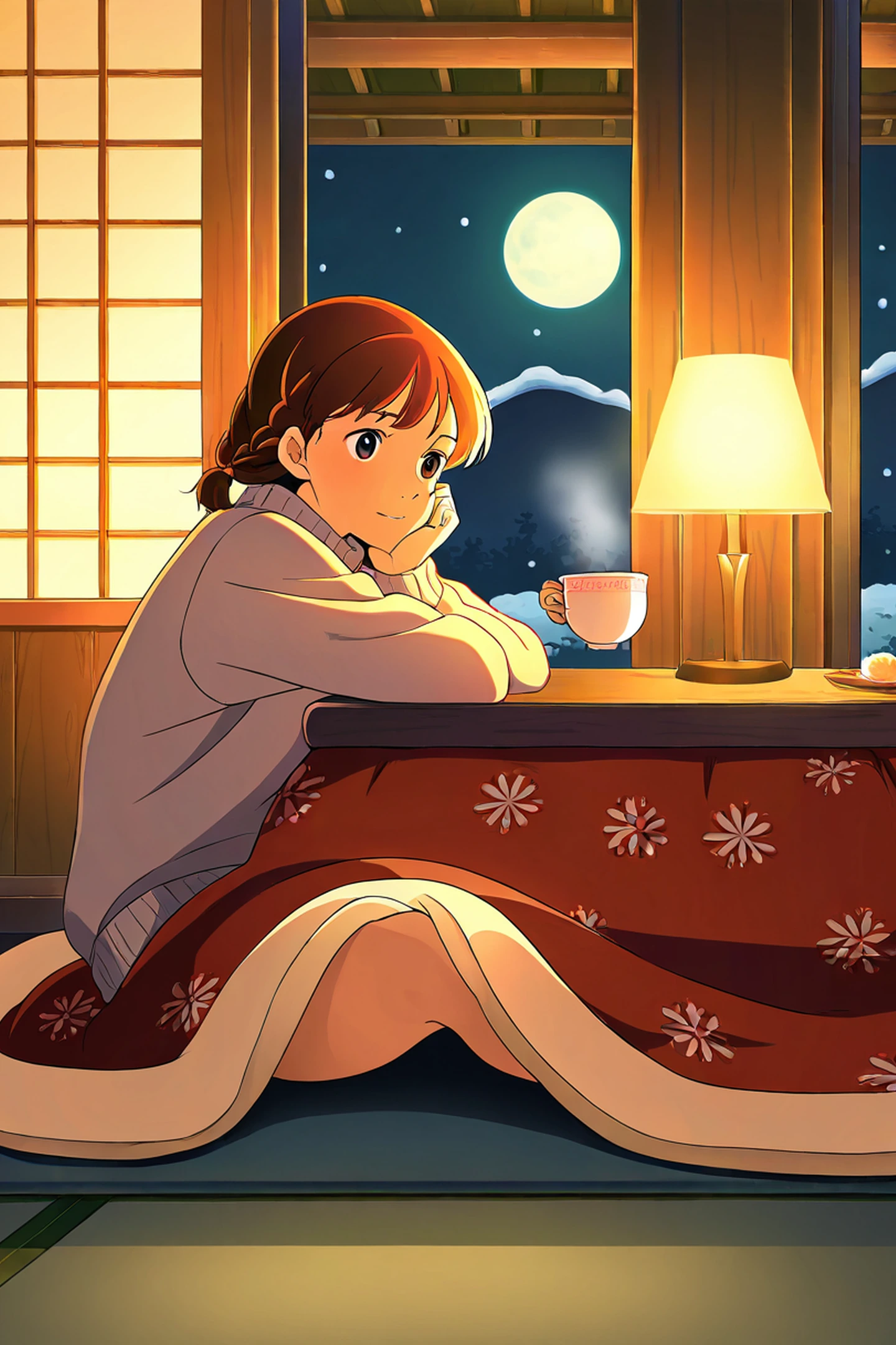Girl Kotatsu Winter lofi wallpaper