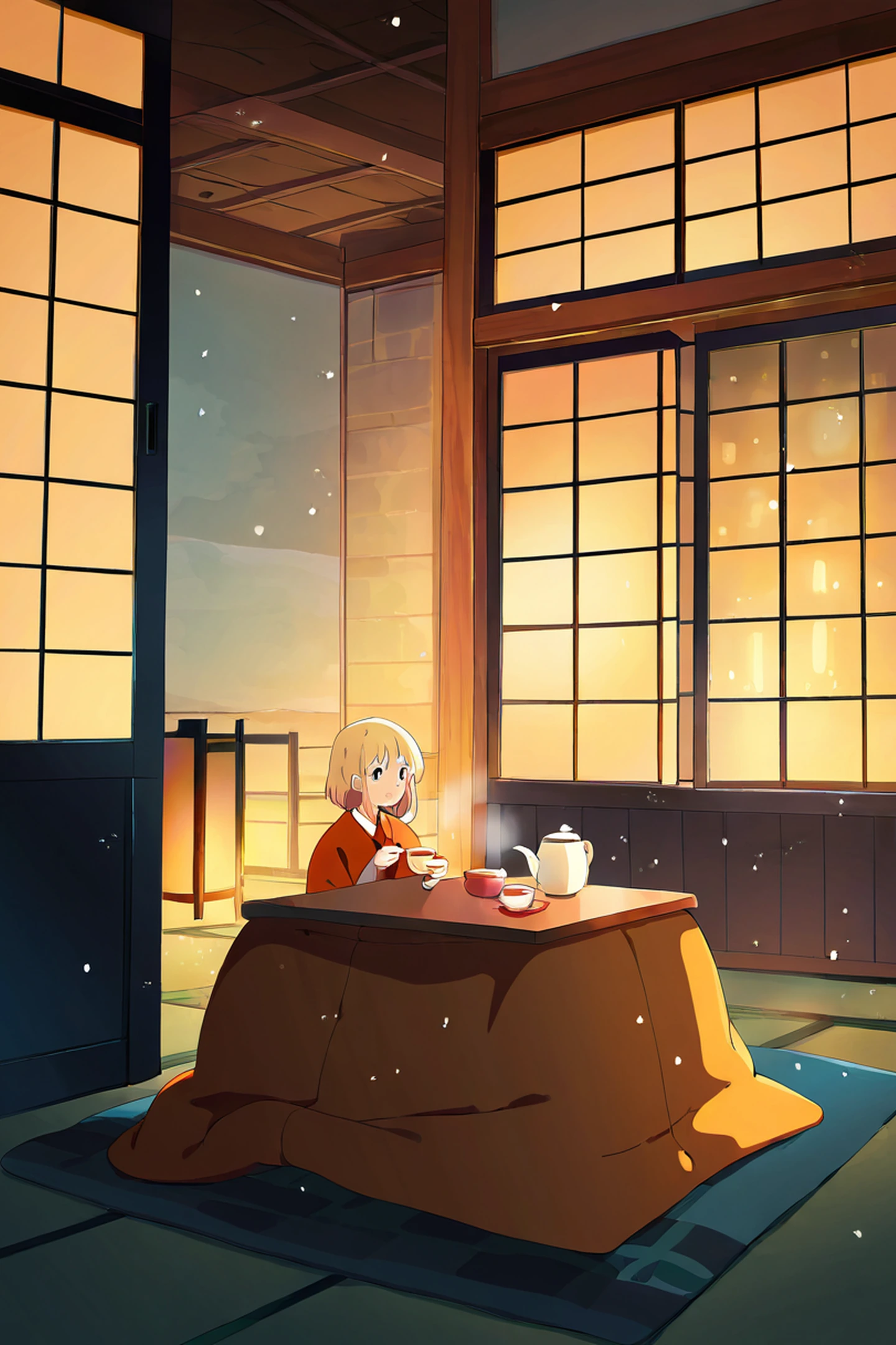 Girl Kotatsu Winter lofi wallpaper