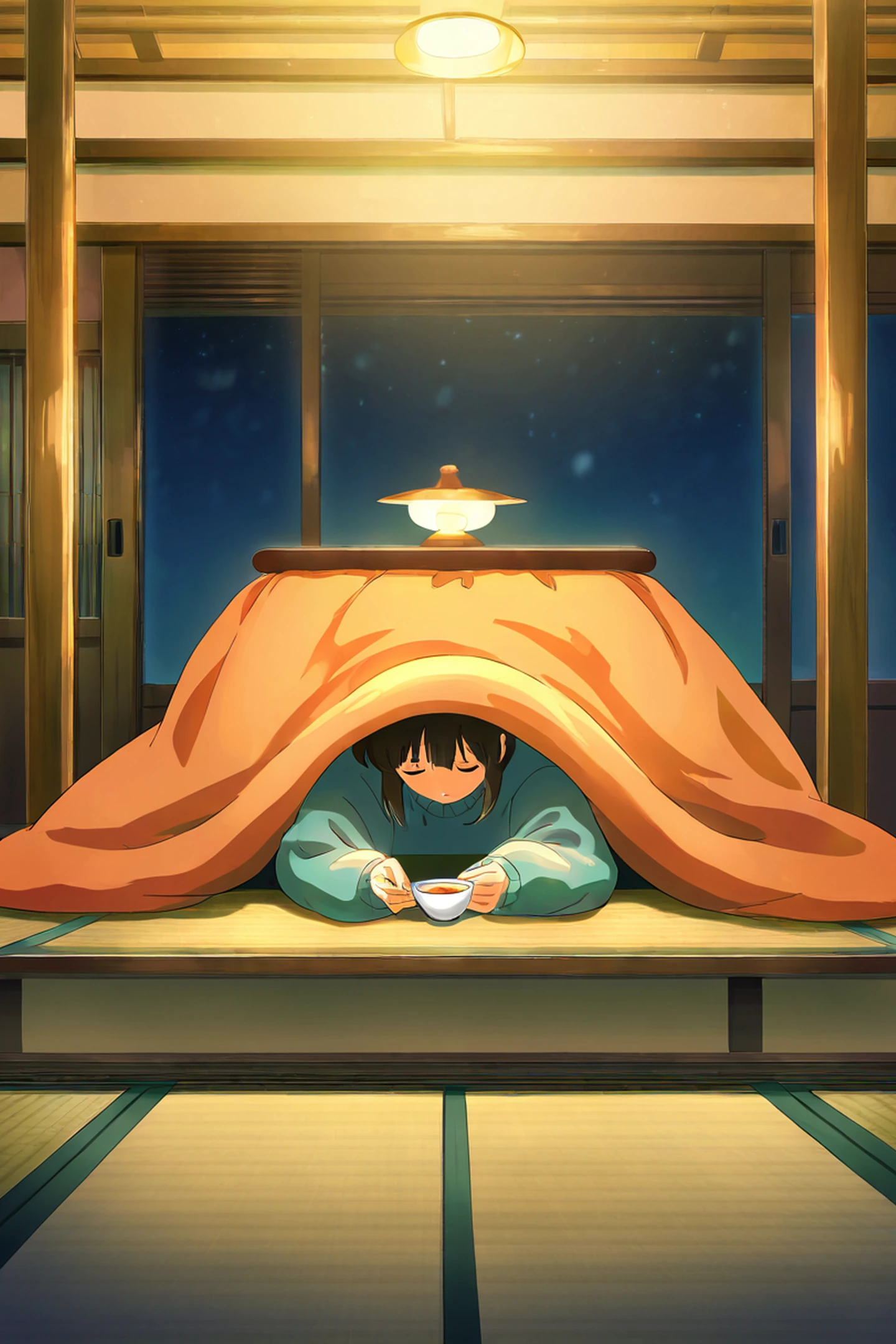 Girl Kotatsu Winter lofi wallpaper