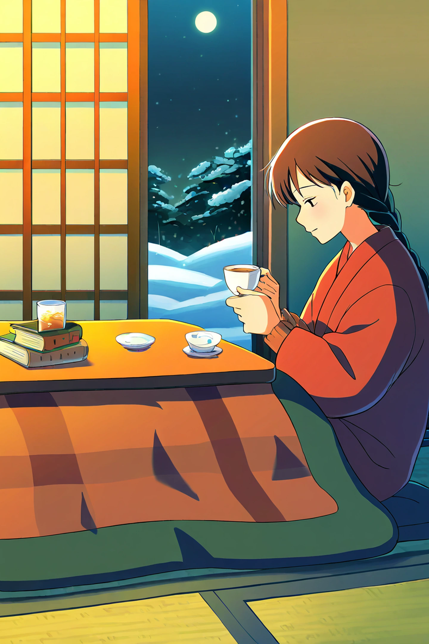 Girl Kotatsu Winter lofi wallpaper