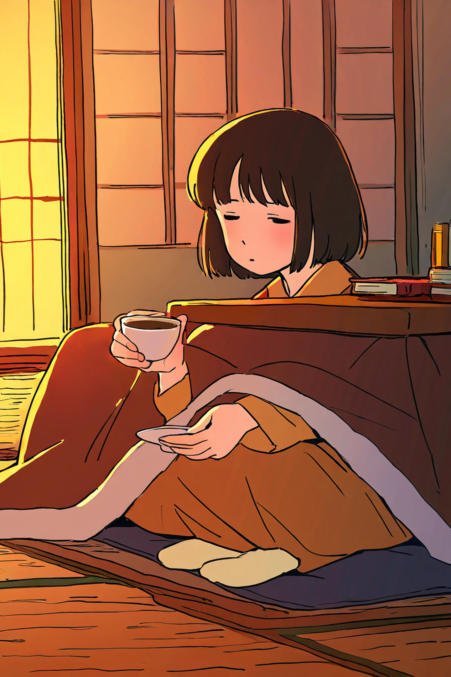 Girl Kotatsu Winter lofi wallpaper