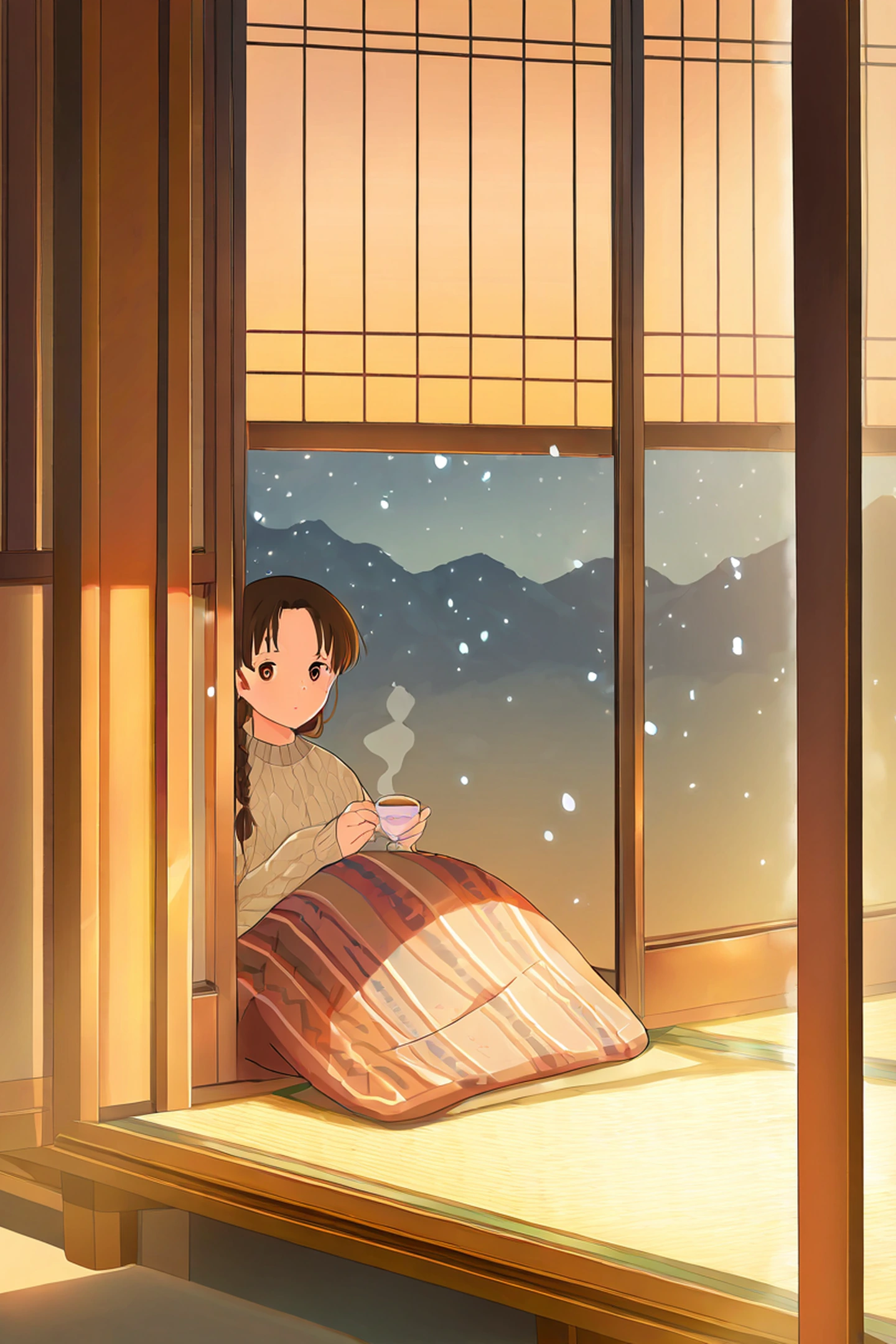 Girl Kotatsu Winter lofi wallpaper