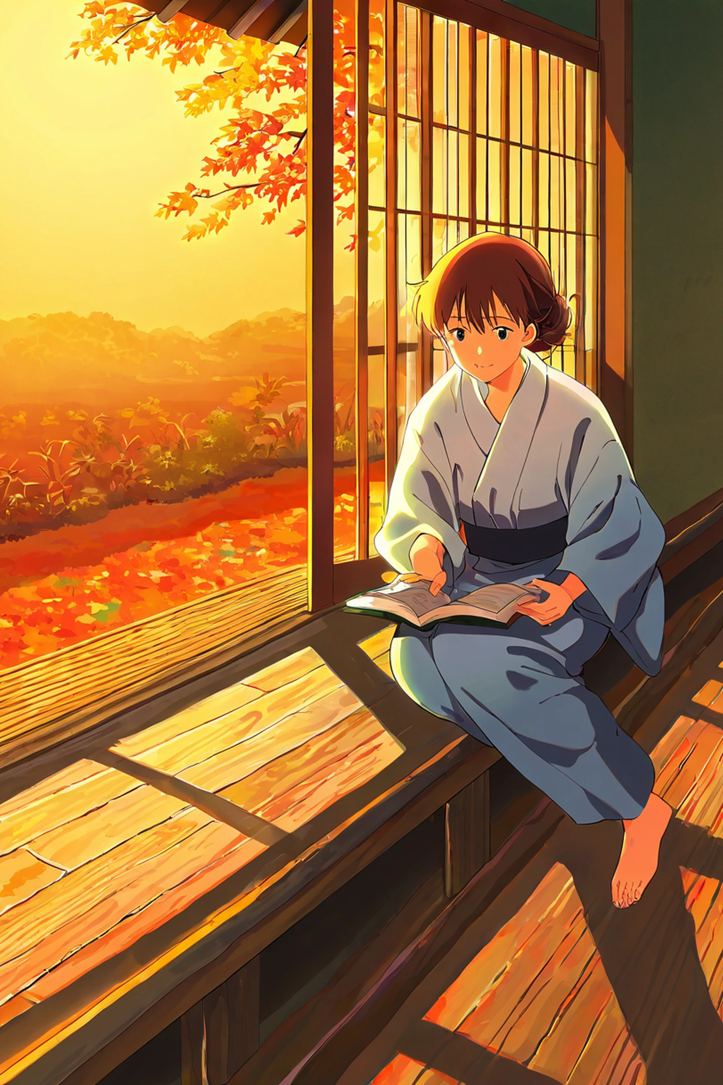 Girl Reading Engawa lofi wallpaper