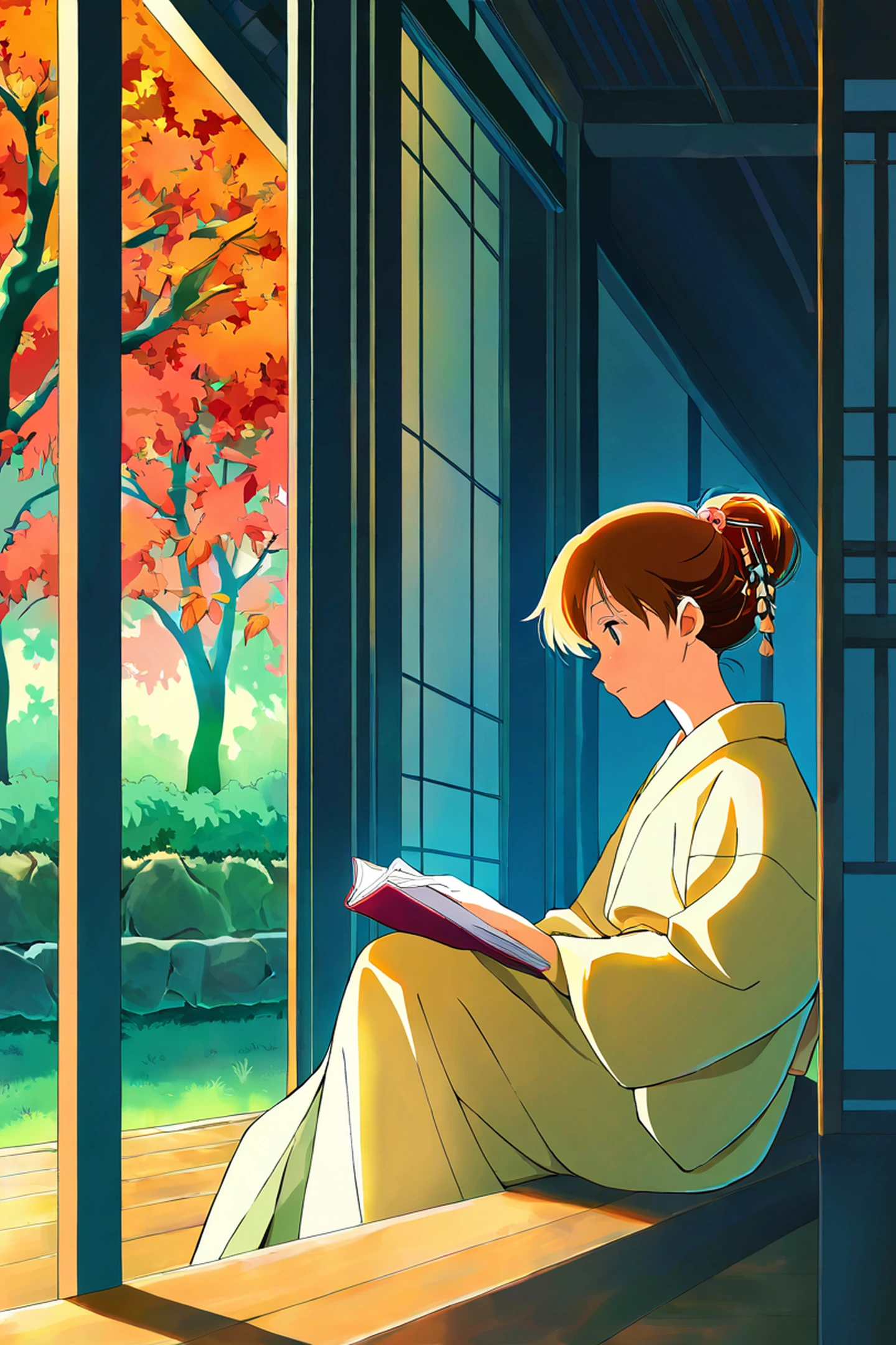 Girl Reading Engawa lofi wallpaper