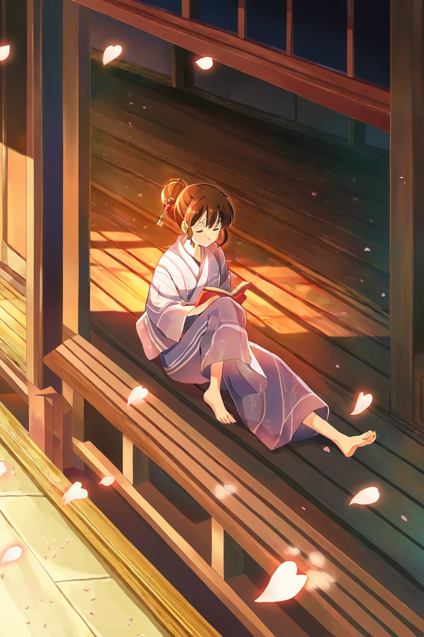Girl Reading Engawa lofi wallpaper