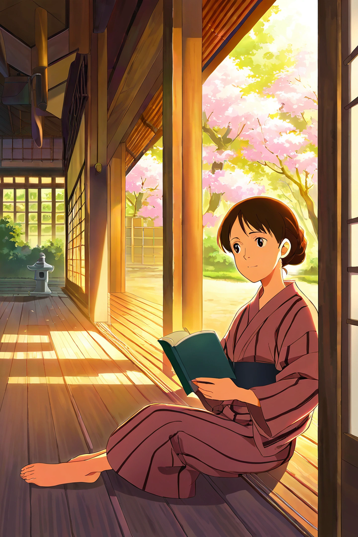 Girl Reading Engawa lofi wallpaper