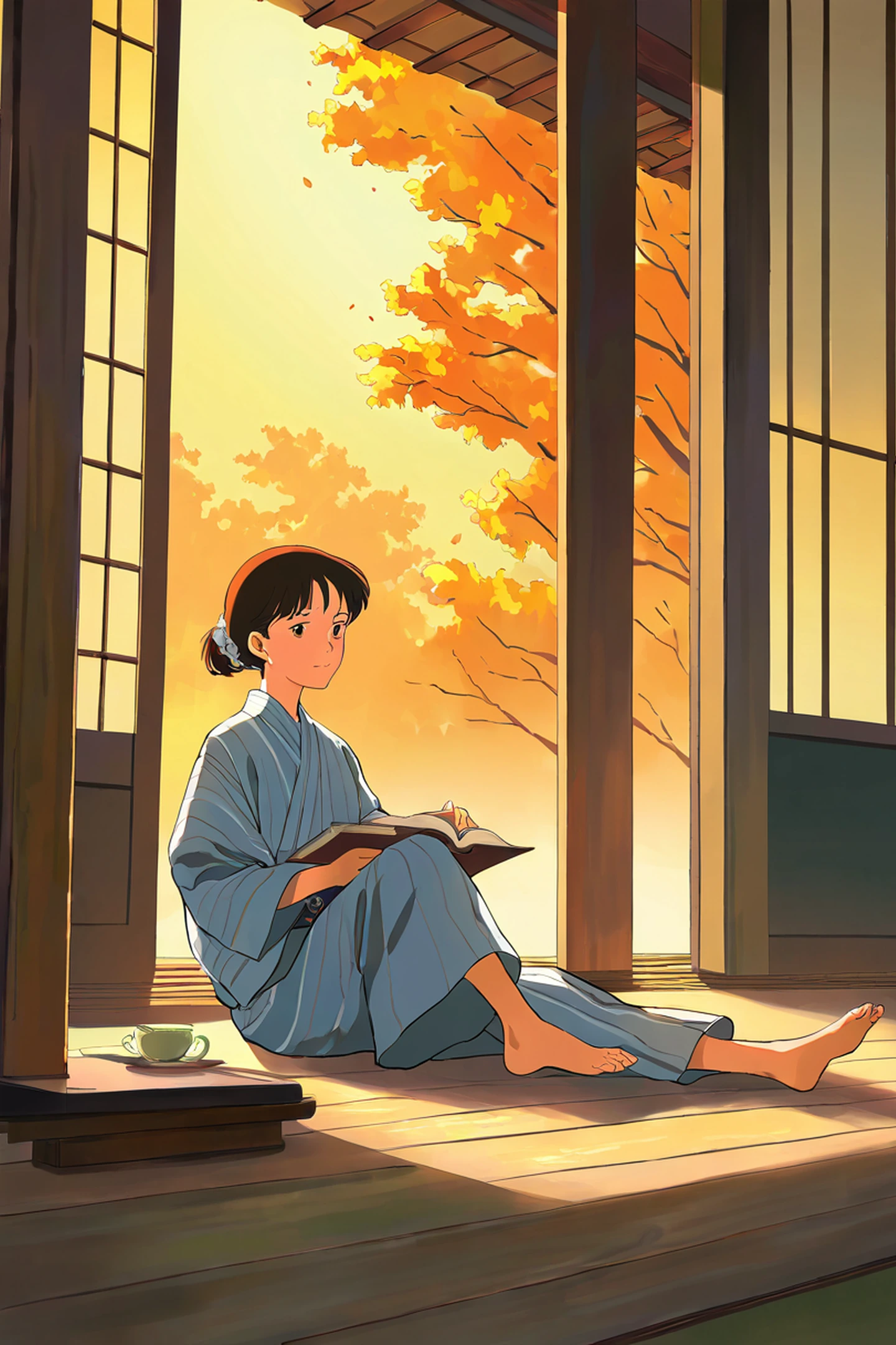 Girl Reading Engawa lofi wallpaper