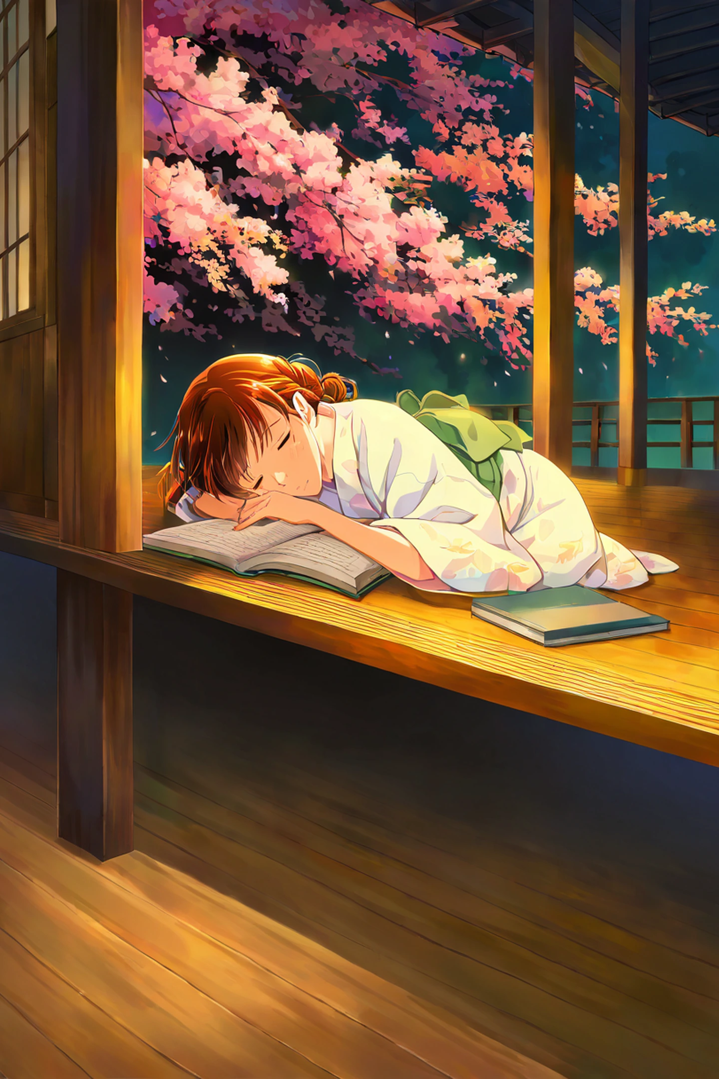 Girl Reading Engawa lofi wallpaper