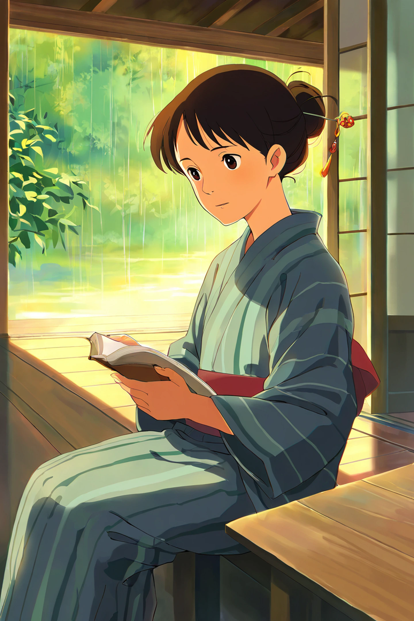 Girl Reading Engawa lofi wallpaper