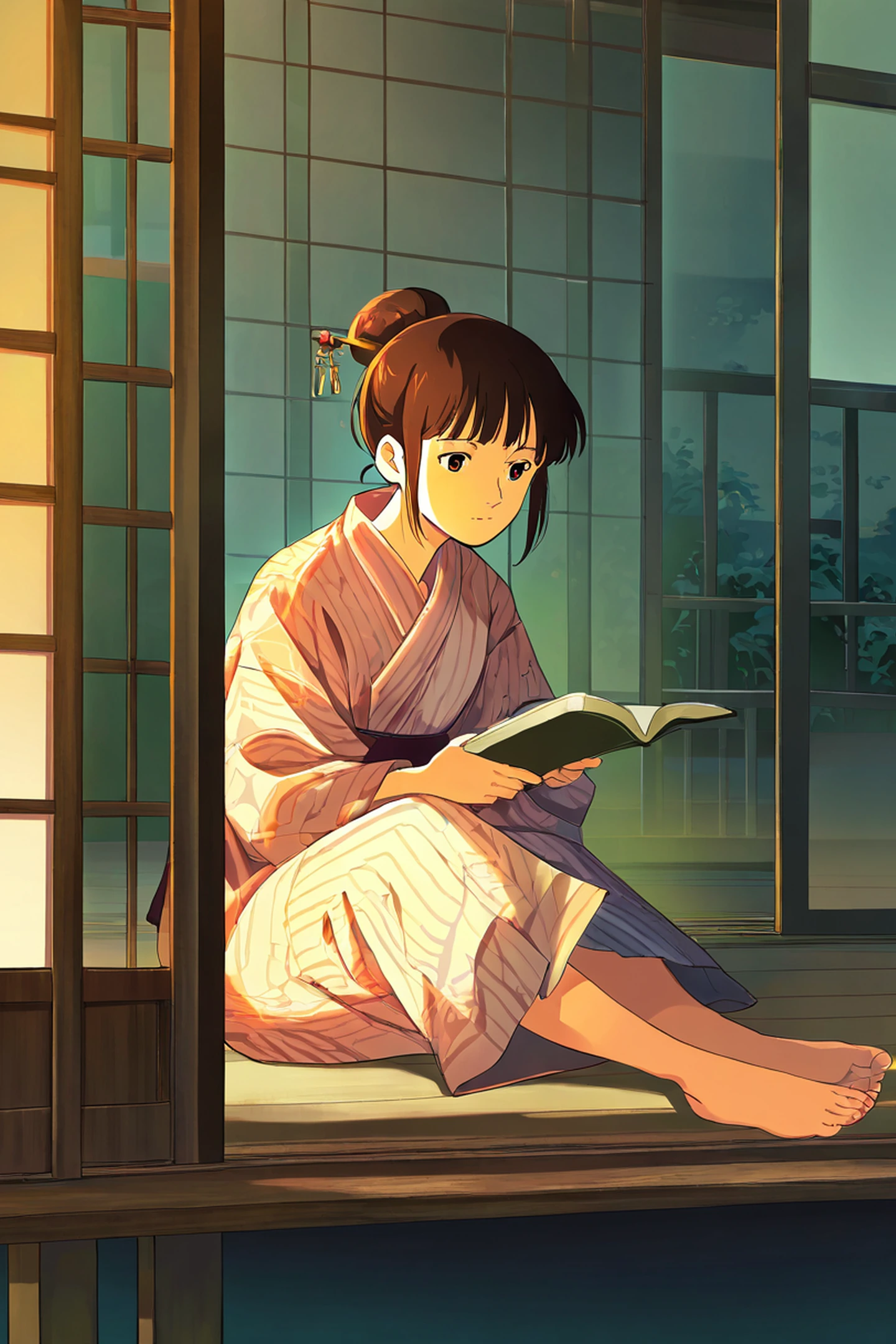 Girl Reading Engawa lofi wallpaper
