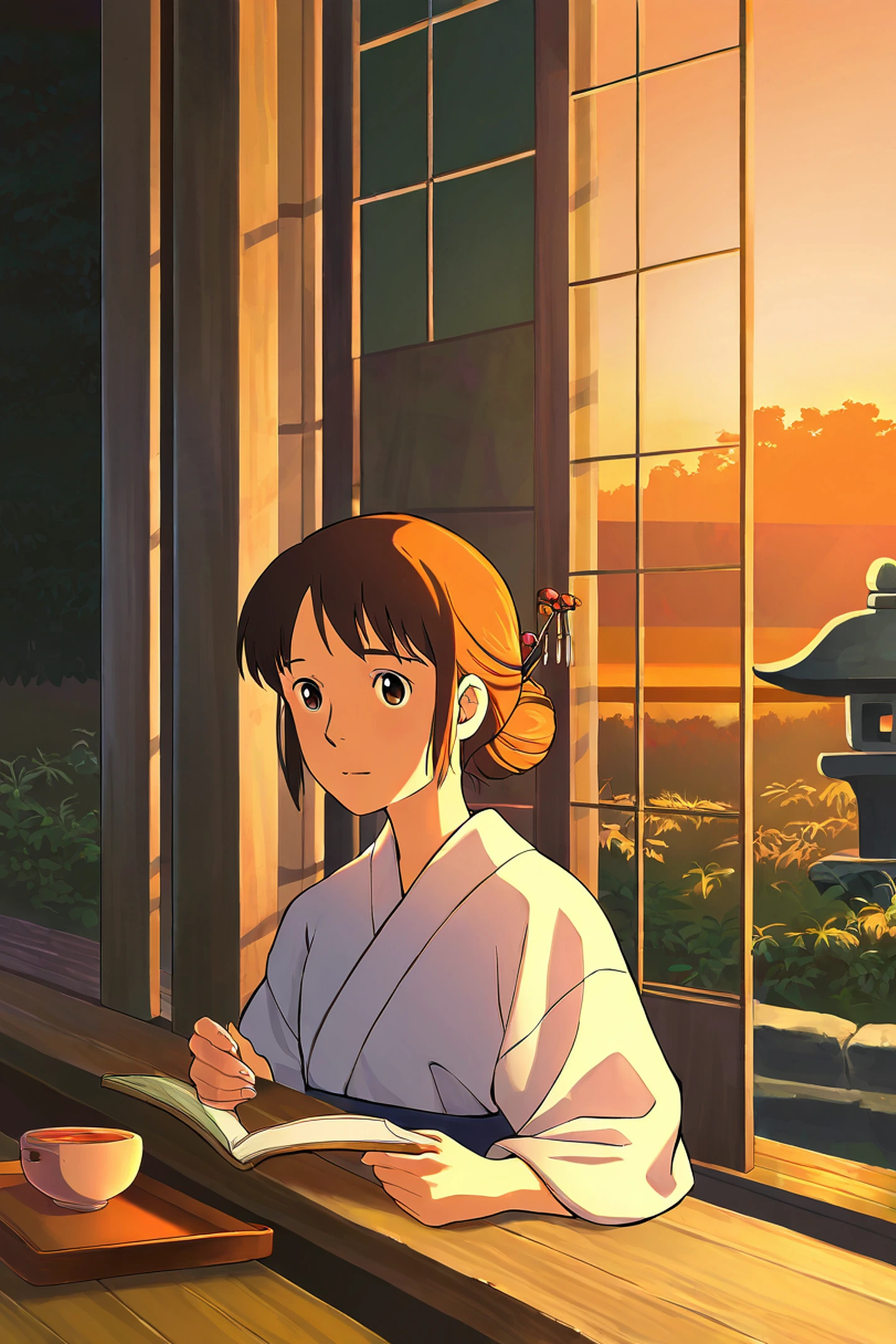 Girl Reading Engawa lofi wallpaper