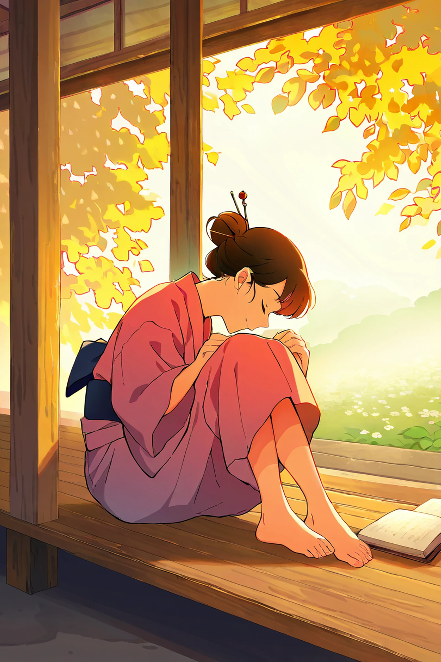 Girl Reading Engawa lofi wallpaper