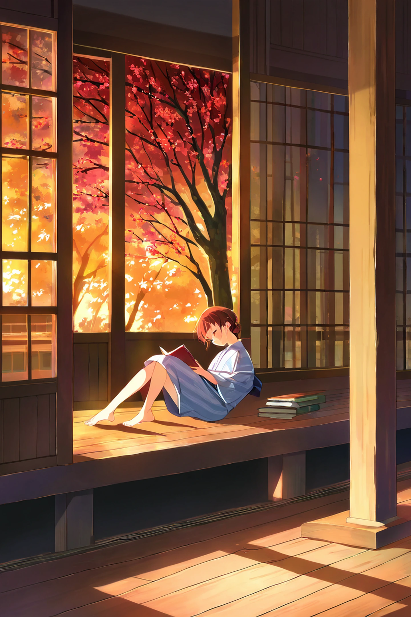 Girl Reading Engawa lofi wallpaper
