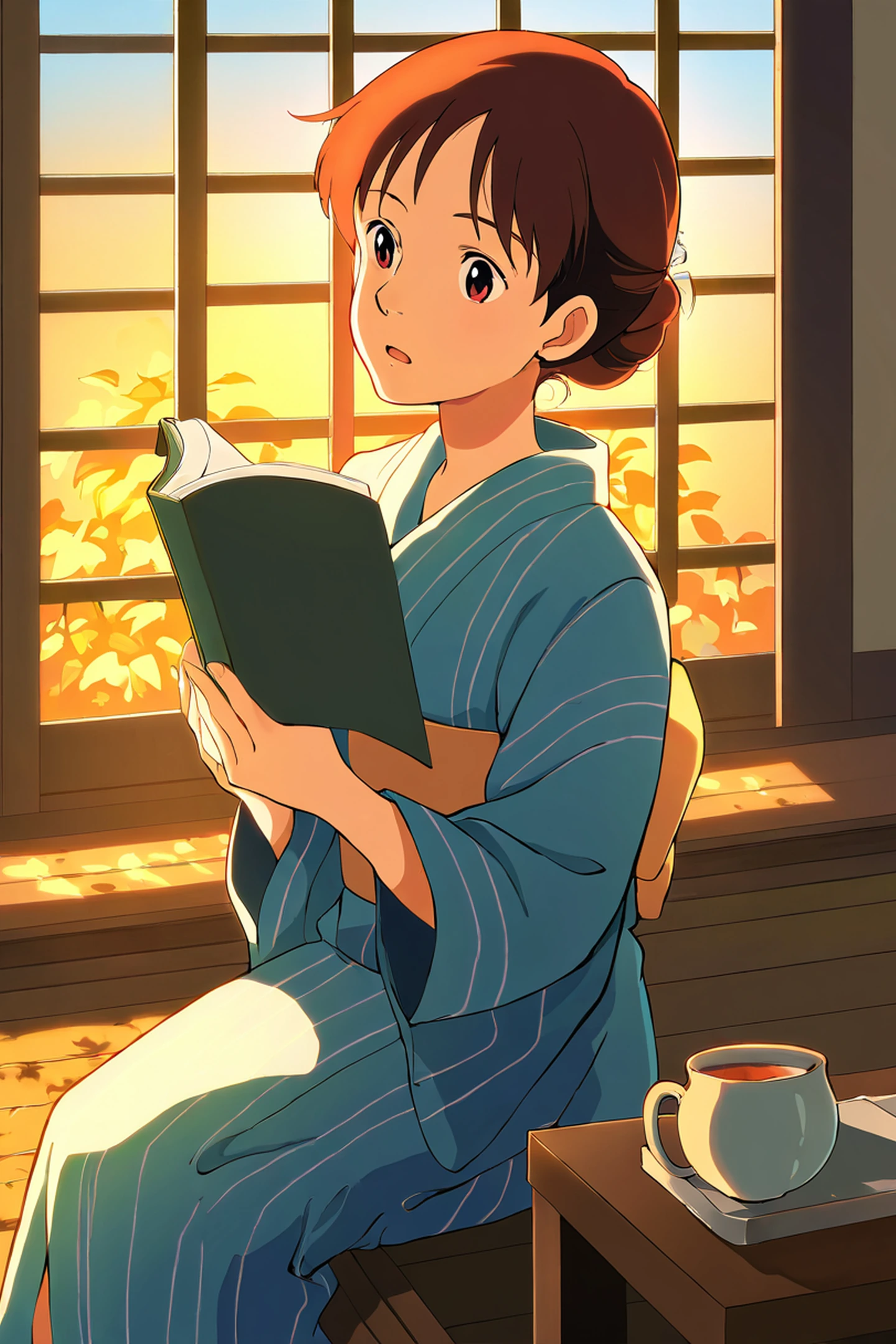Girl Reading Engawa lofi wallpaper
